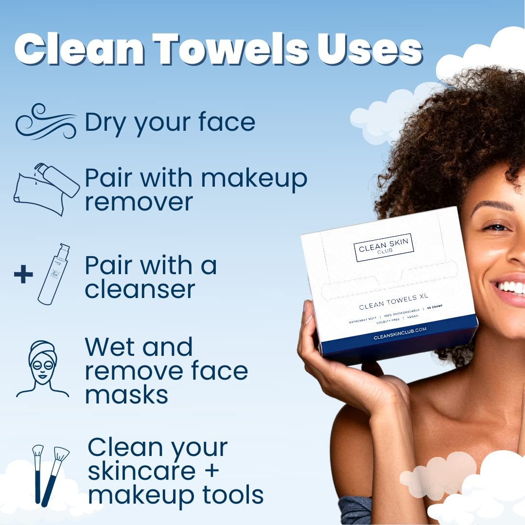 Clean Skin Club Clean Towels XL, Biobased Face Towel, Disposable