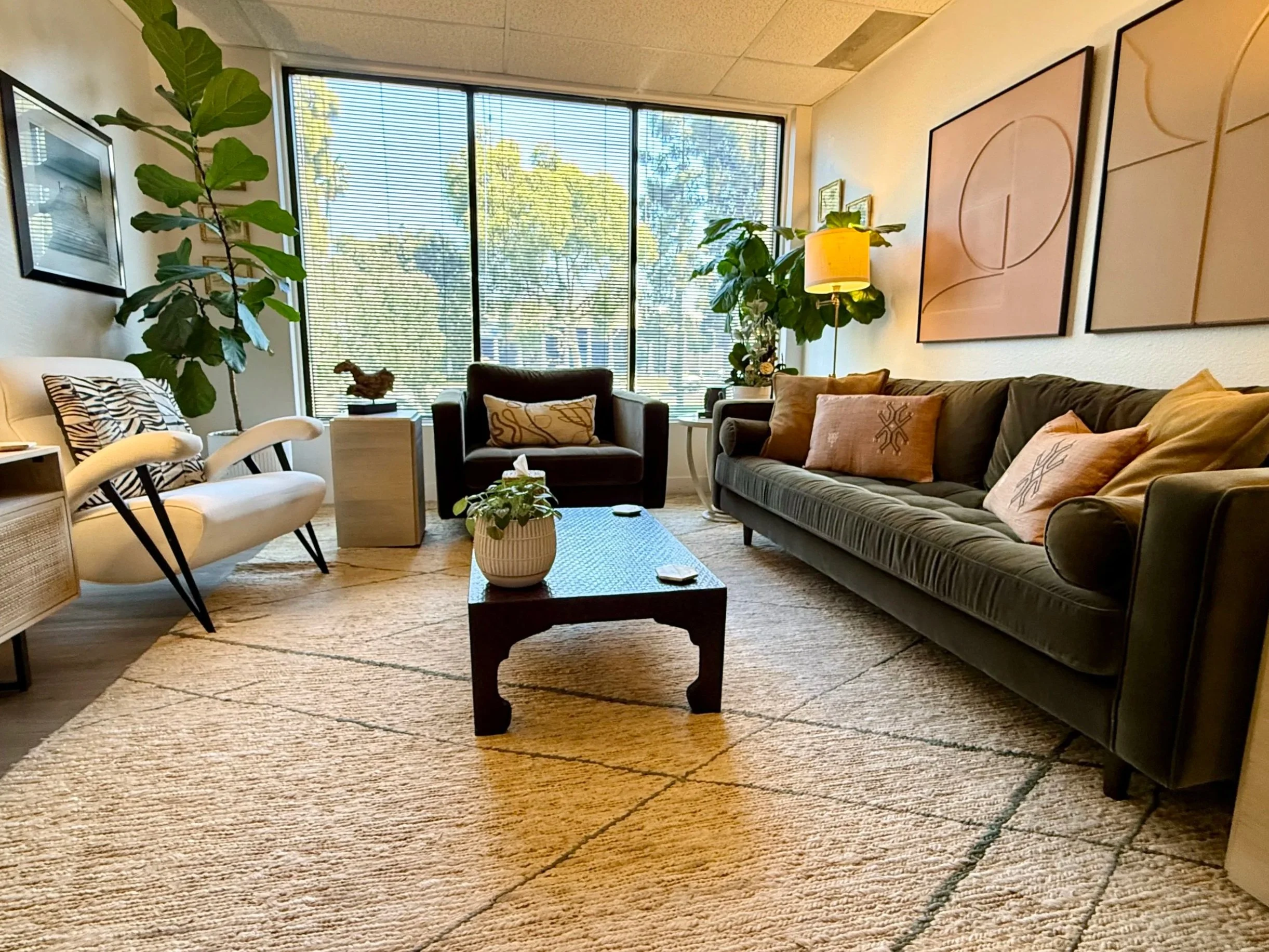 Therapy takes place in a warm, private and comfortable office setting.