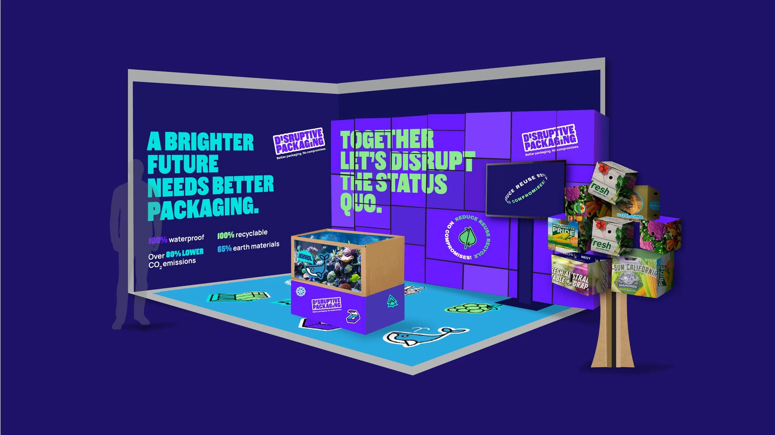 Recycled merchandise stand featuring fishtank made of unicor product