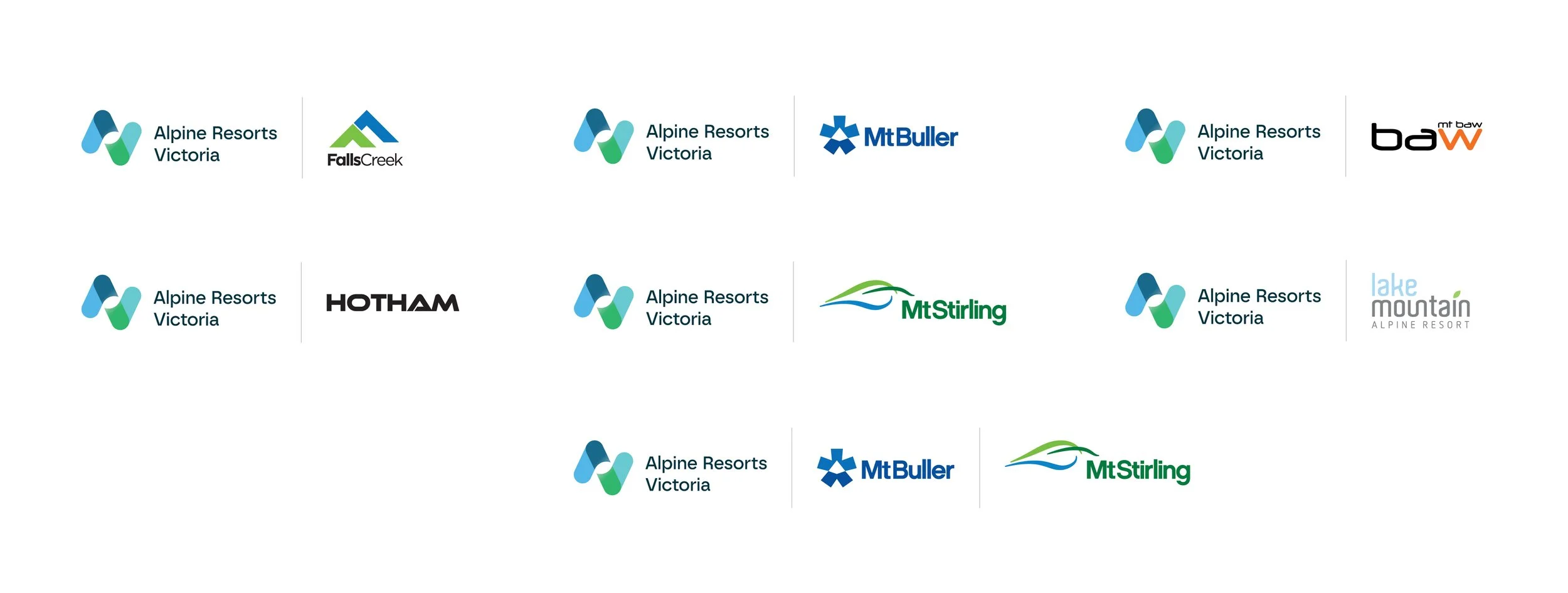 suite of partnership lockups showing how ARV logo appears with alpine resort logos