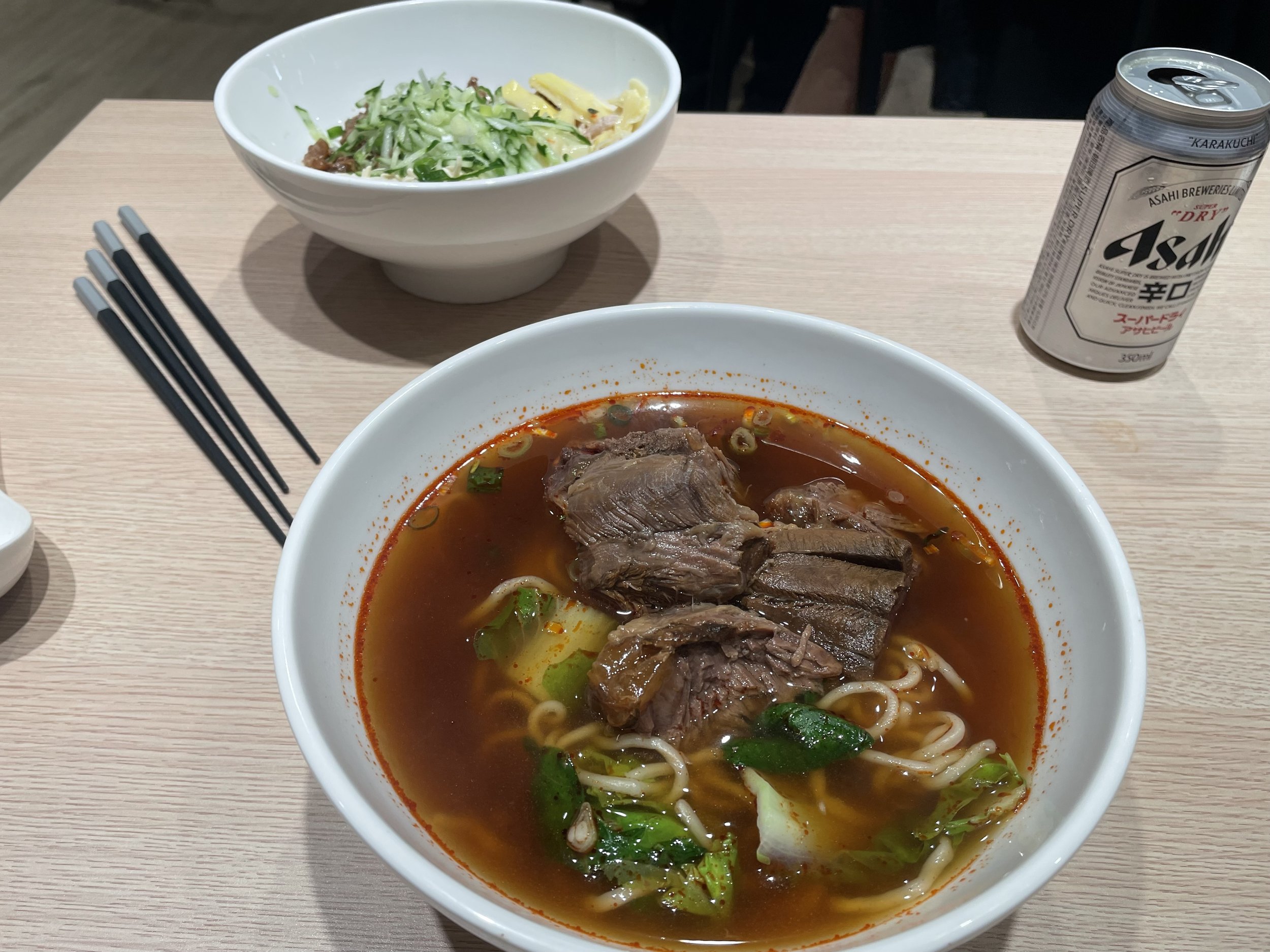$7 beef noodles and $3 beer, Formosa Blvd Station, Kaohsiung