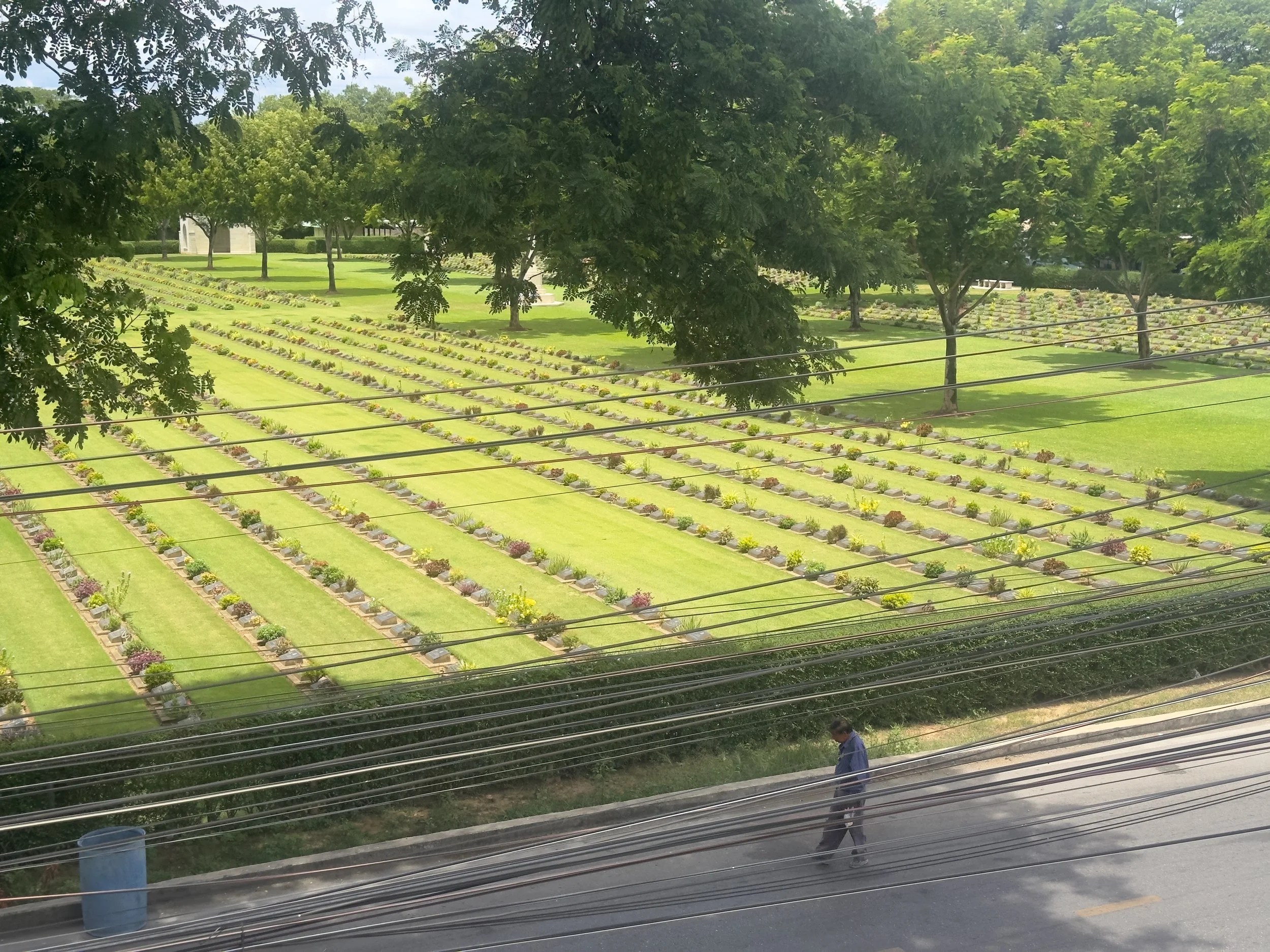 Looking down on the Kanchanaburi War Cemetery from the Train Museum