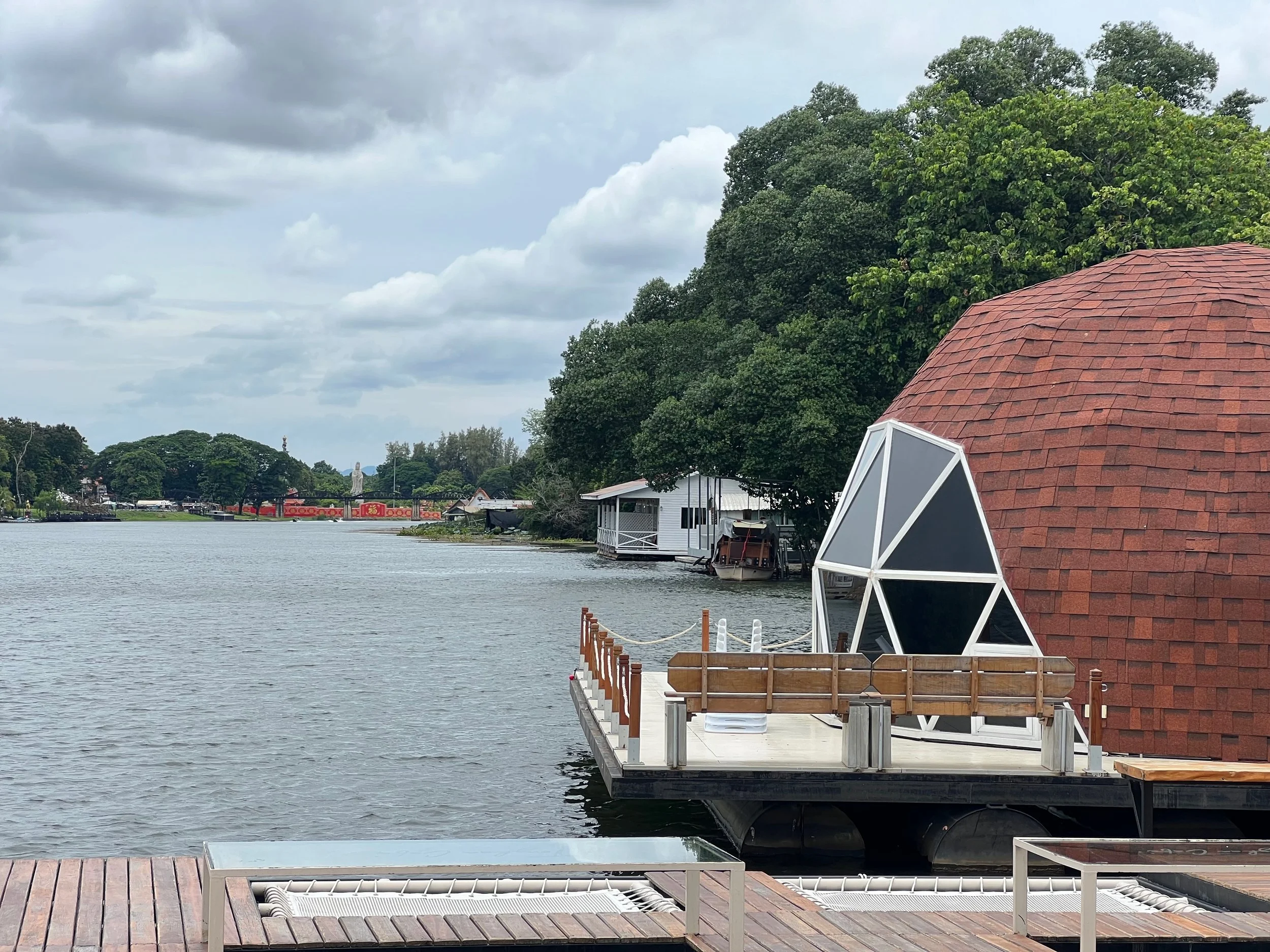 Looking up the River Kwai toward the famous bridge
