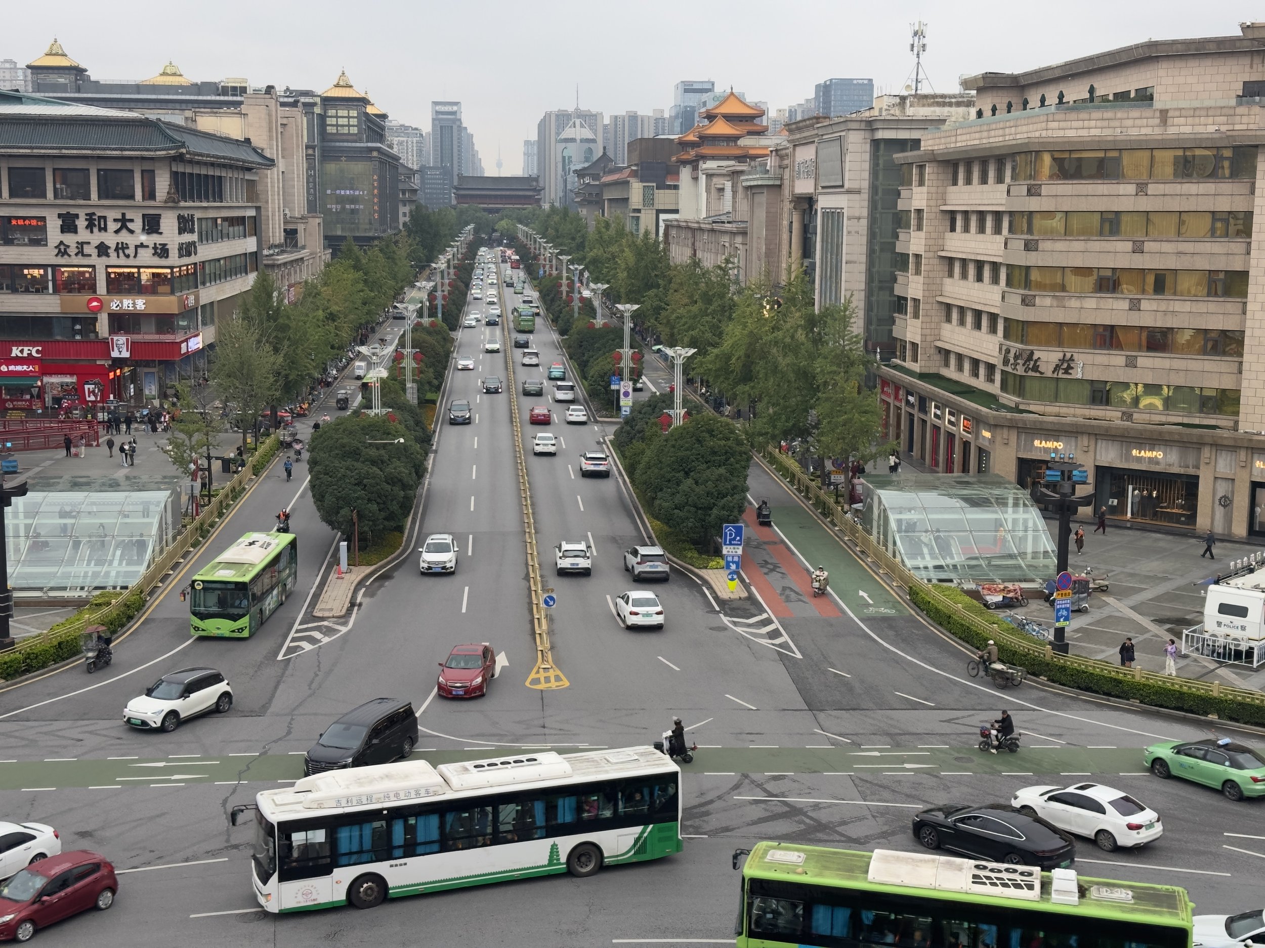 View looking south down Nanda Street from the Bell Tower ( the structure across the end of the street is the South Gate of the City Wall )