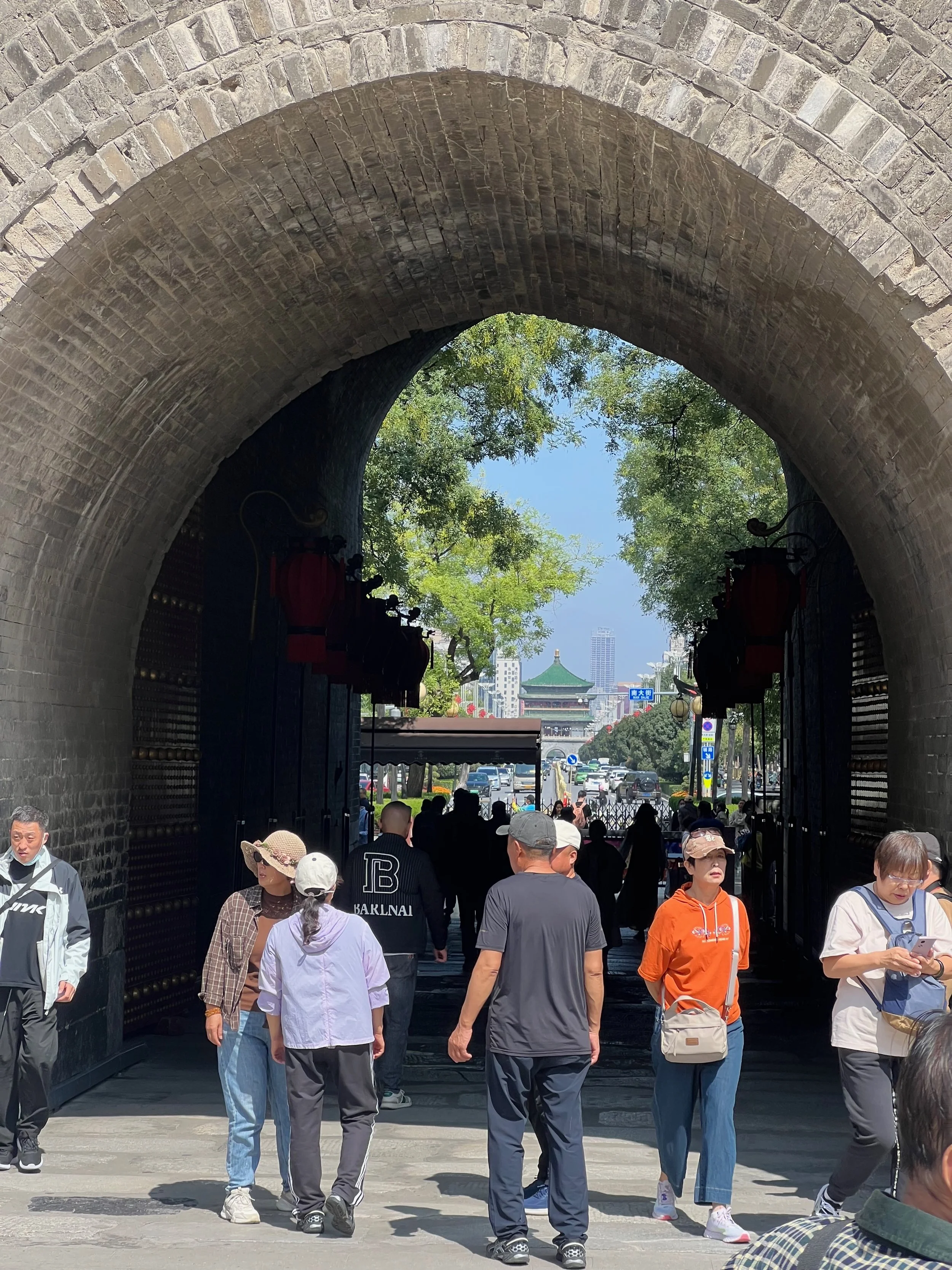 Out through the way we came in, Bell Tower in the distance