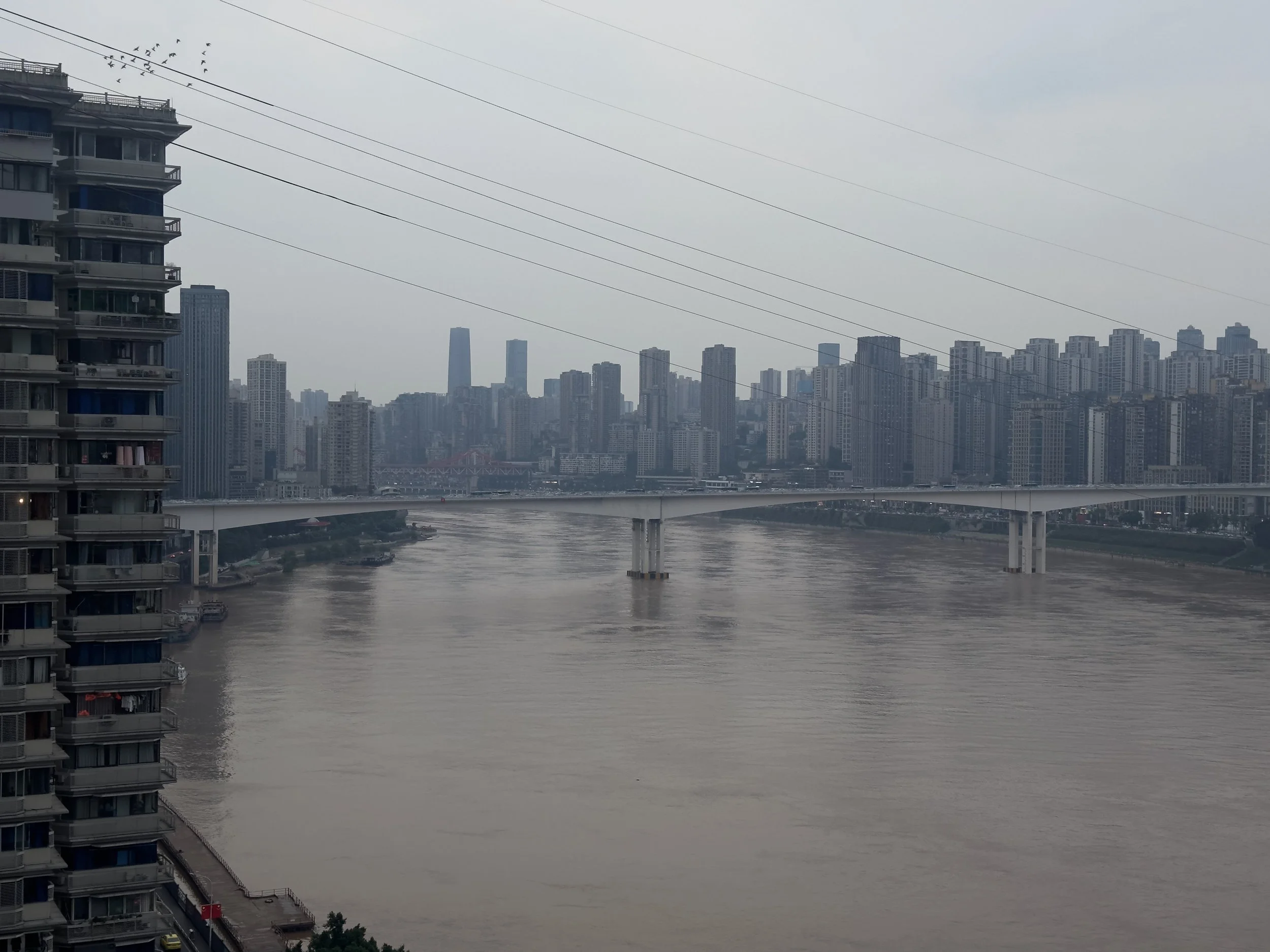 View of Jialing River looking west towards Jialingjiang Huanghuayuan Bridge