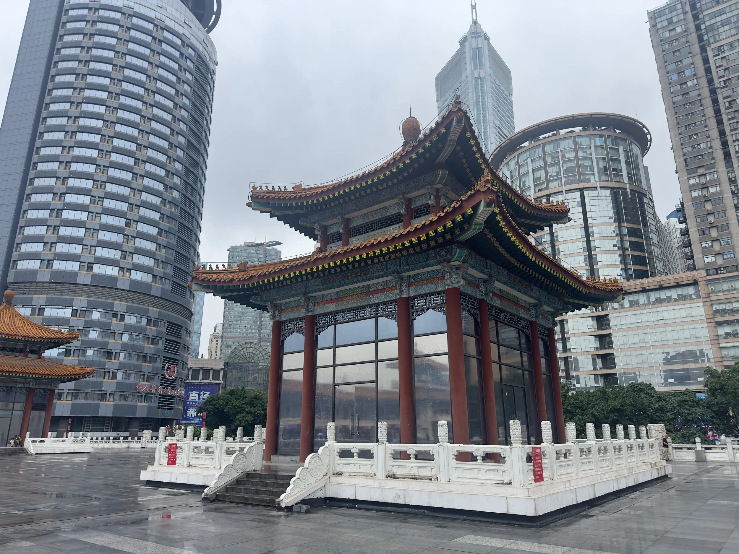 Ventilation shaft dressed up as an old building, Kuxing Building rooftop Plaza