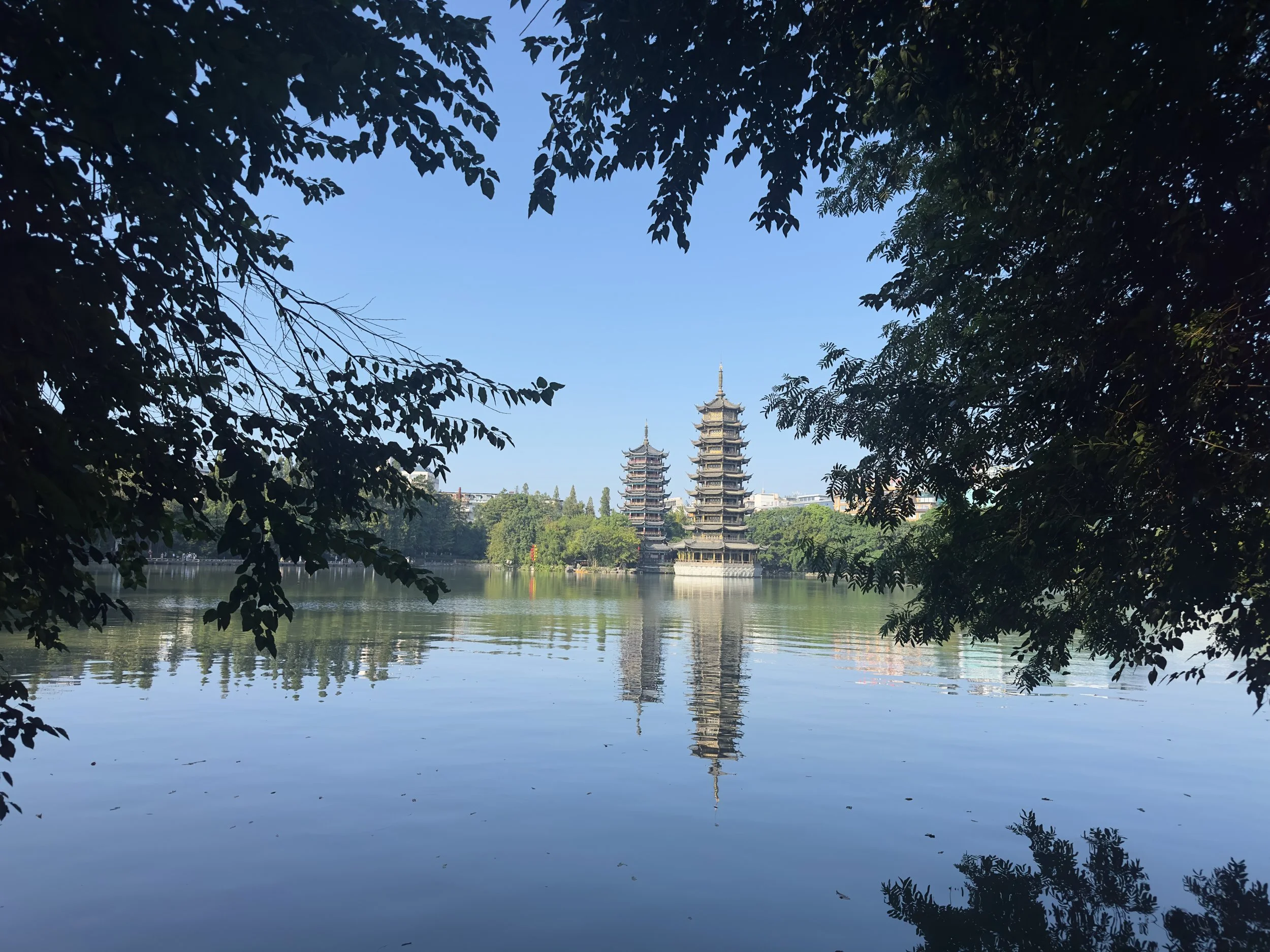 Moon (l) and Sun (r) Pagoda, Shandu Lake