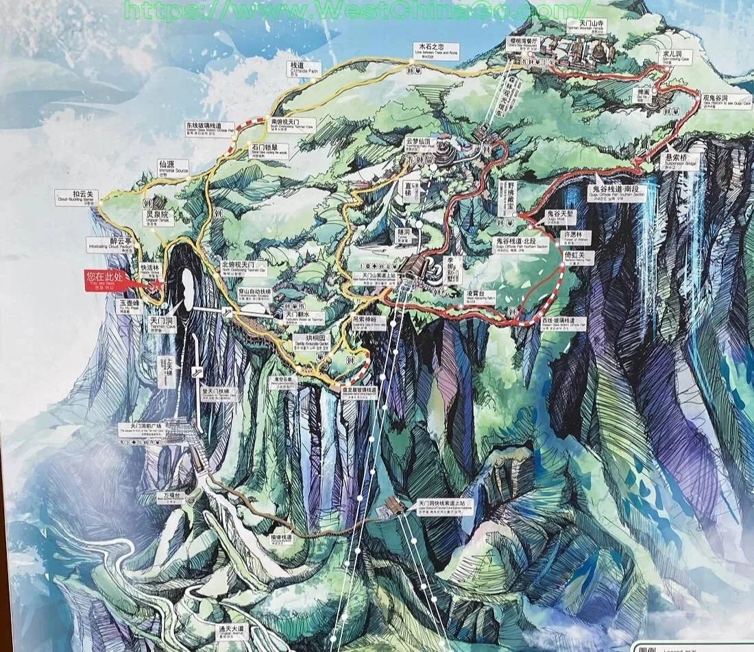 Map of the top of Tianmen Mountain