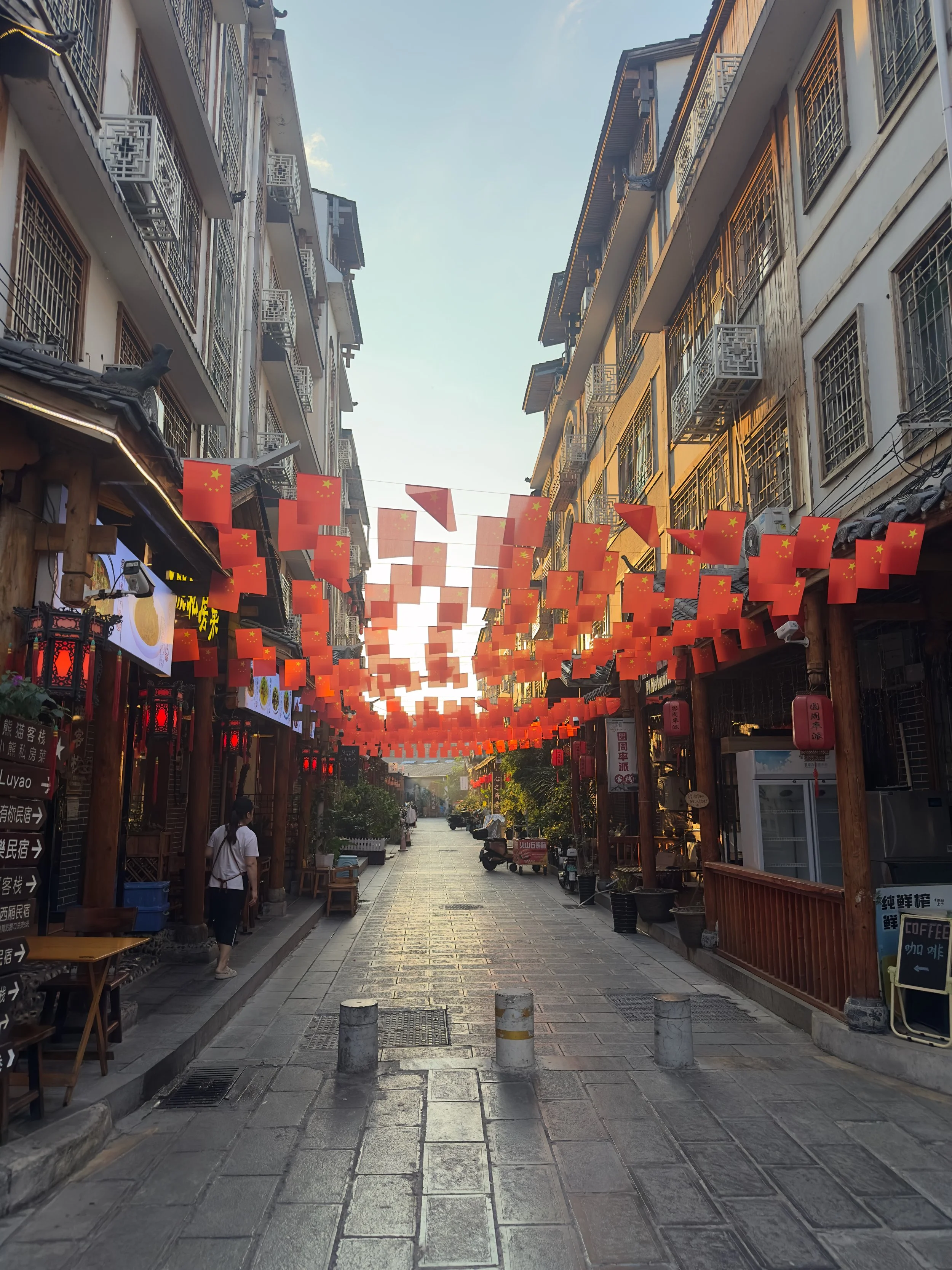 Sunlight through the flags near our hotel