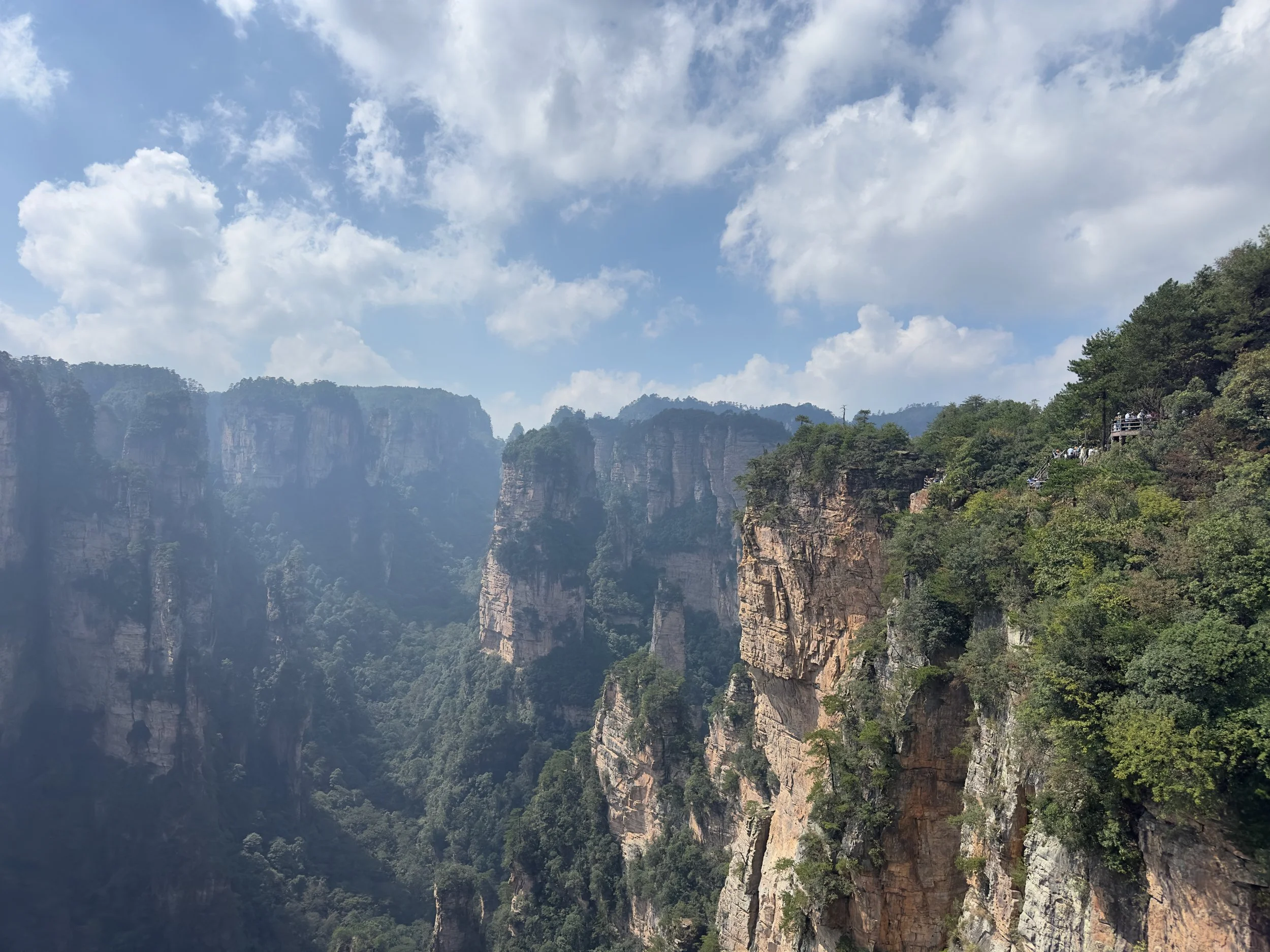the view up the valley, with a viewing platform on the right for scale