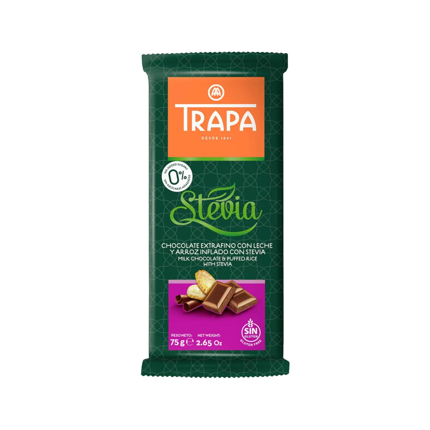 Chocolate con leche y arroz inflado con stevia | Trapa