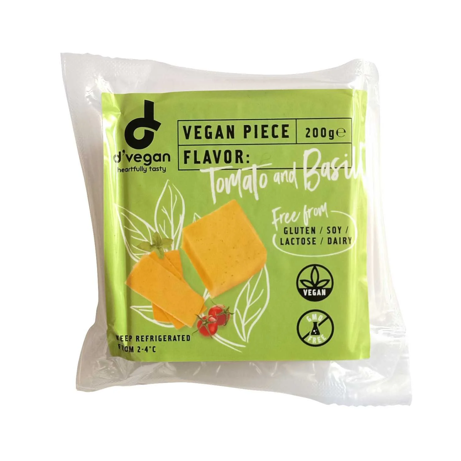 Queso vegano en trozo sabor a tomate y albahaca d'vegan