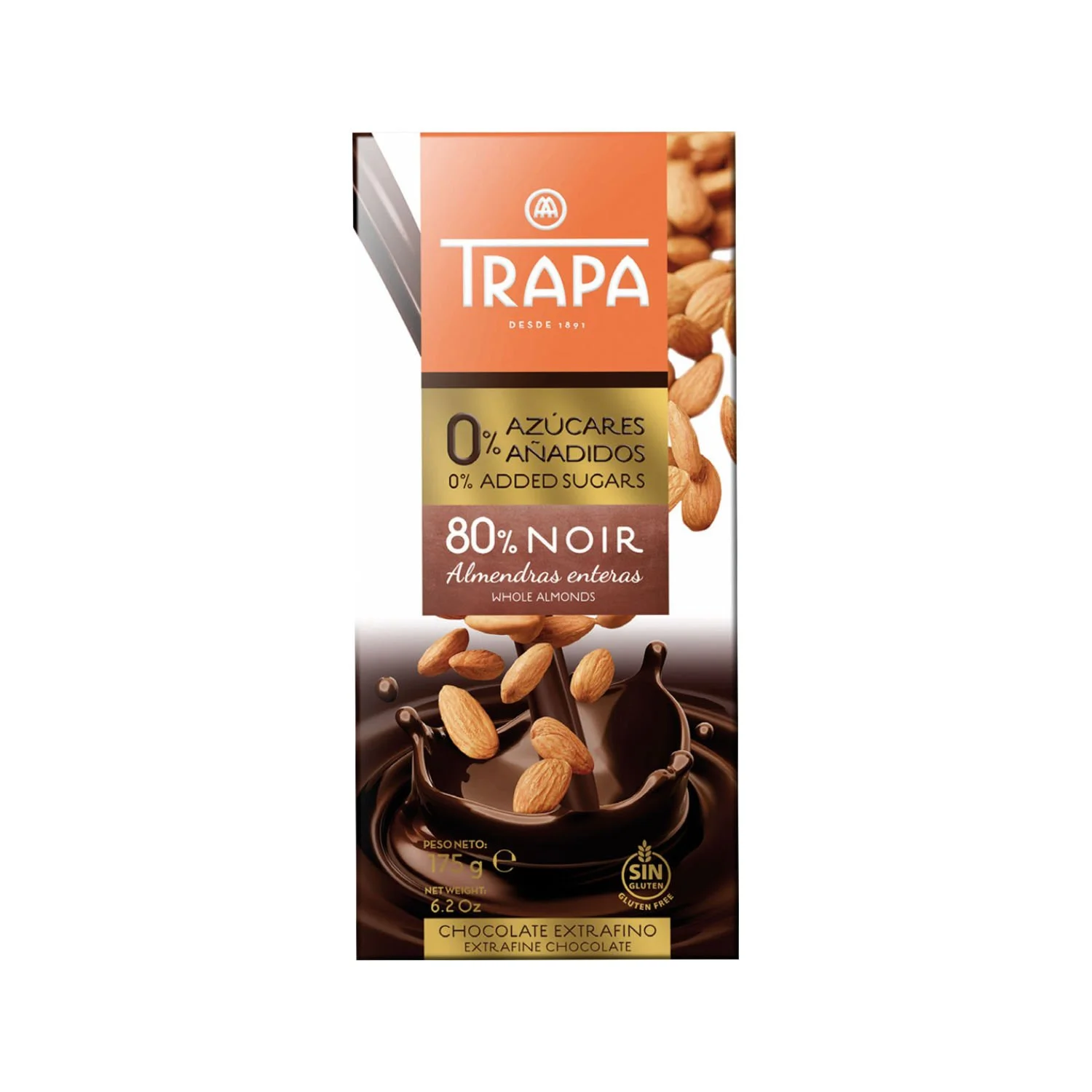 Chocolate 80% negro con almendras | Trapa