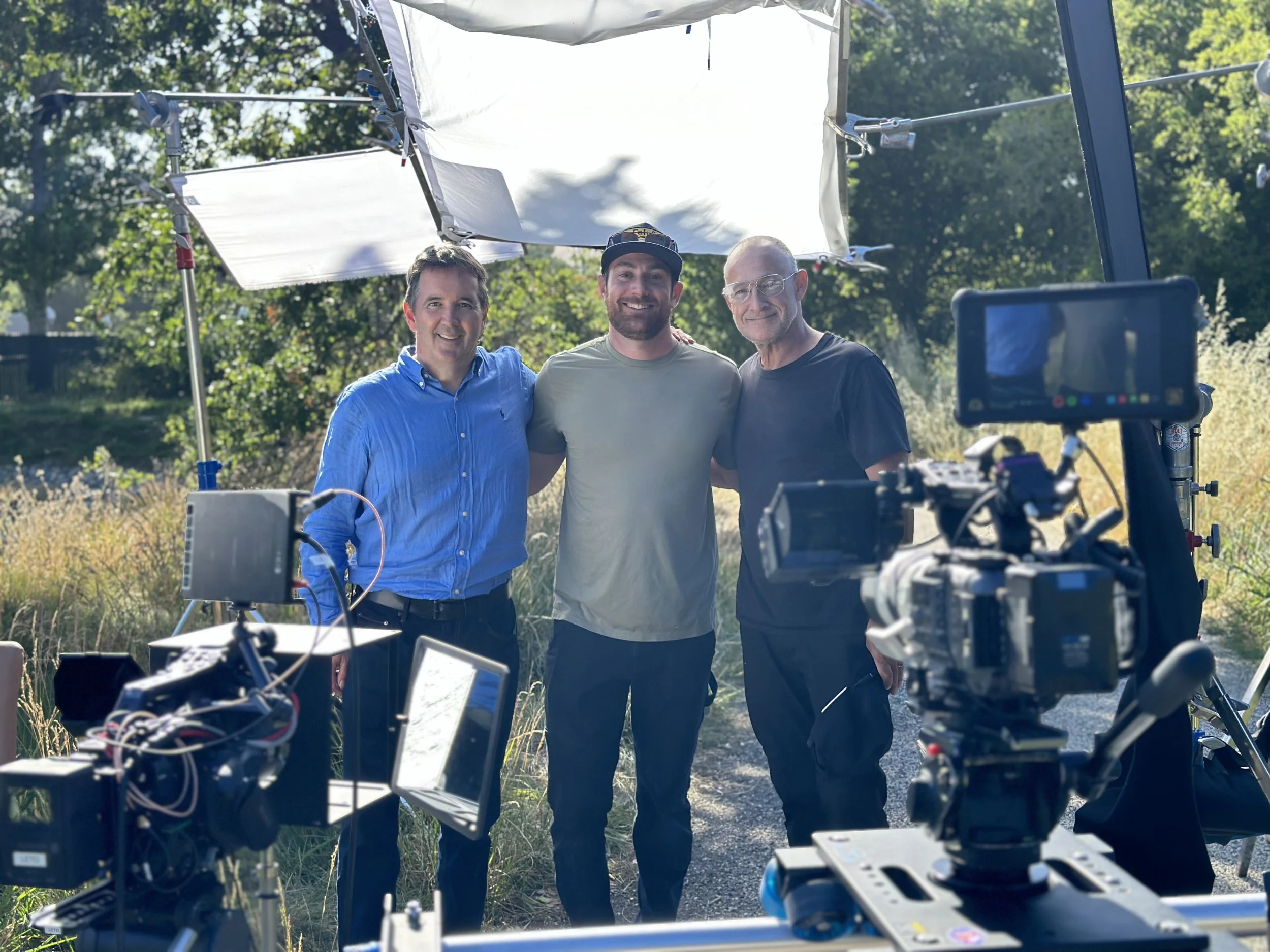Director David Swope on location with copywriter Josh Denberg for a California Forever video shoot.