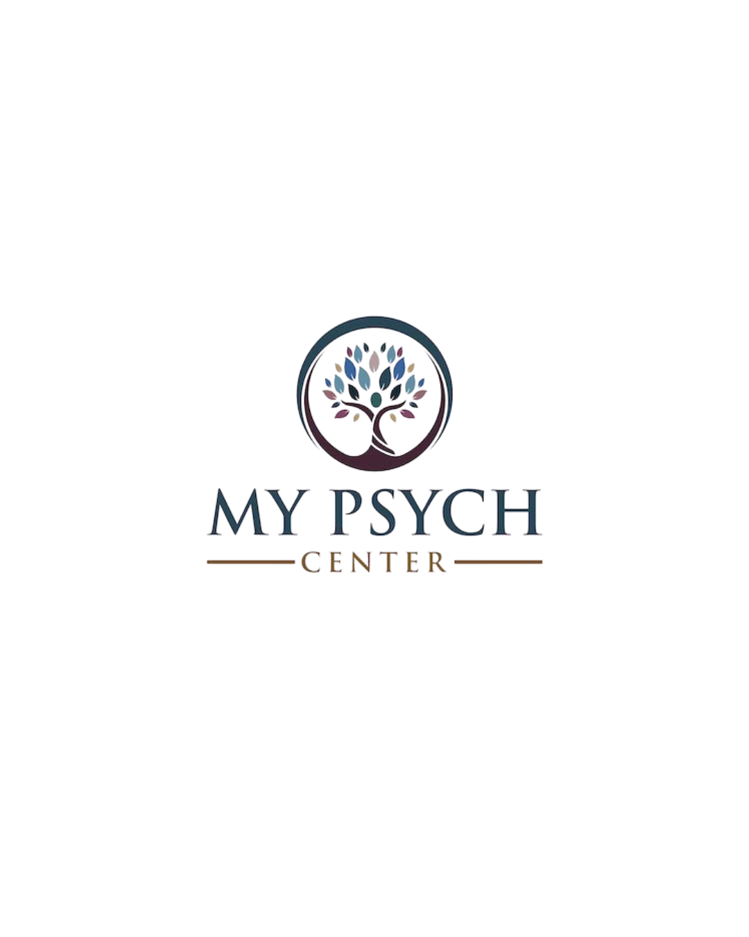 Logo for My Psych Center with a tree inside a circle and text underneath.