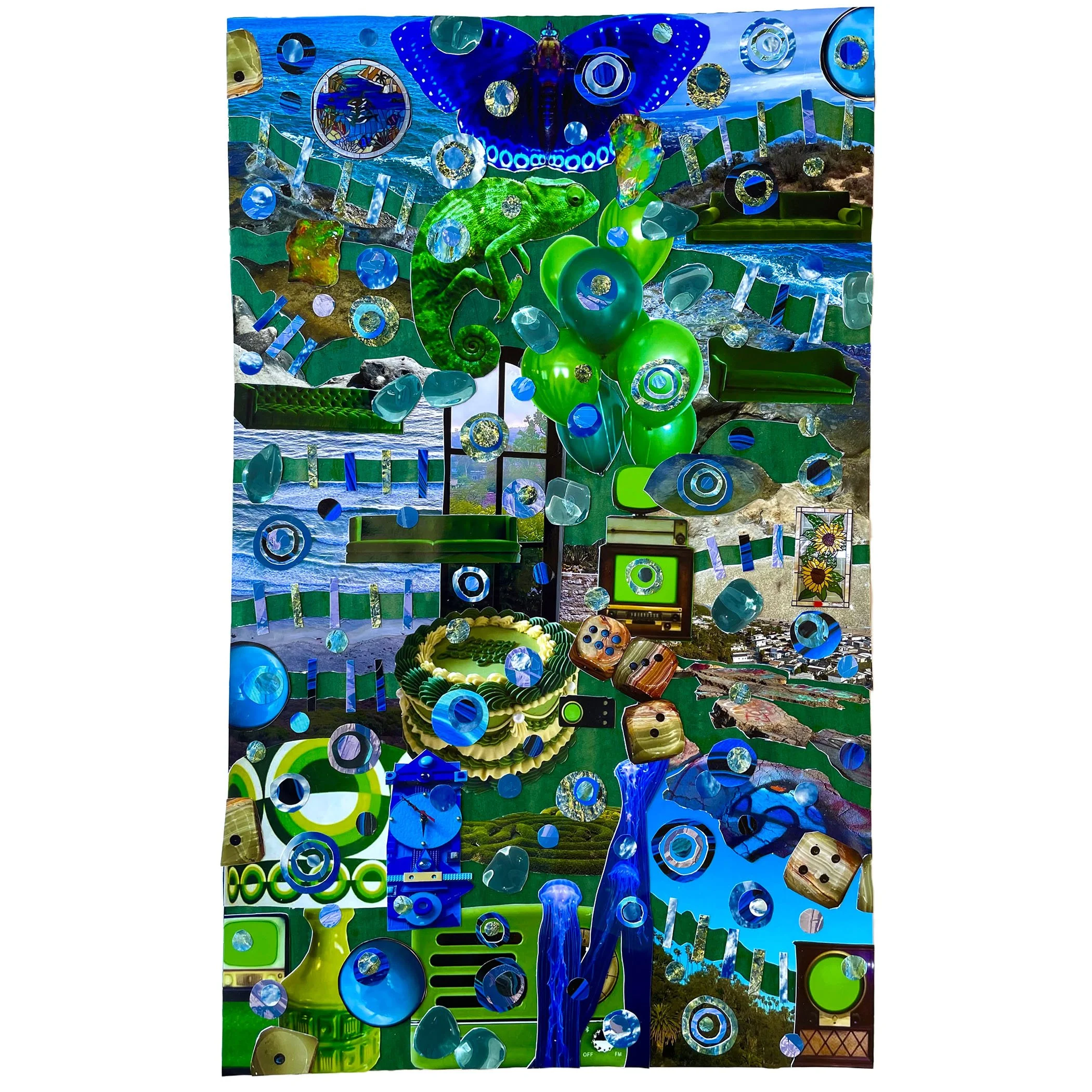 Collage of Experience No. 4, glossy finished photos and acrylic on cardboard, 11" x 18", 2021