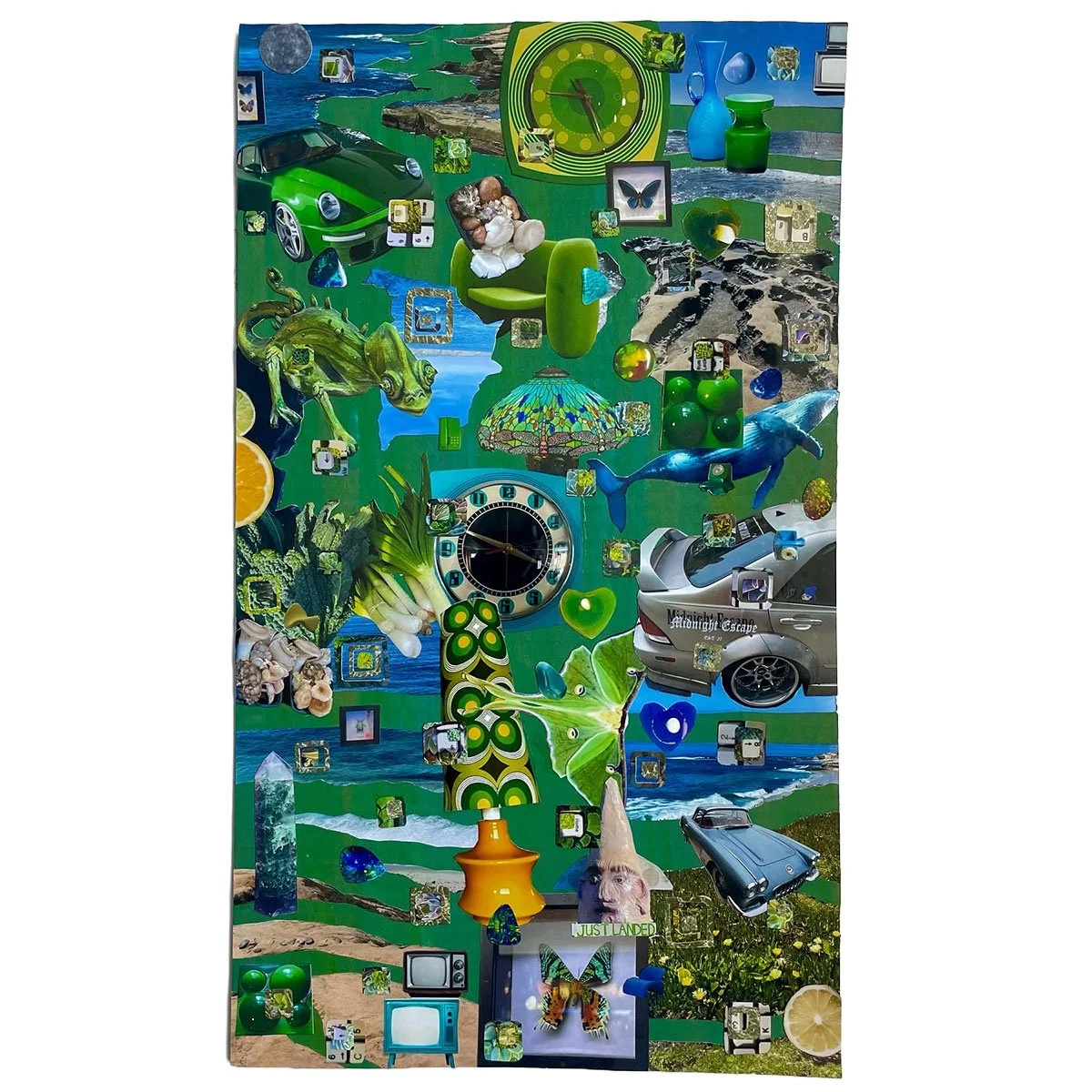 Collage of Experience No. 9, glossy finished photos and acrylic on cardboard, 10" x 18", 2022
