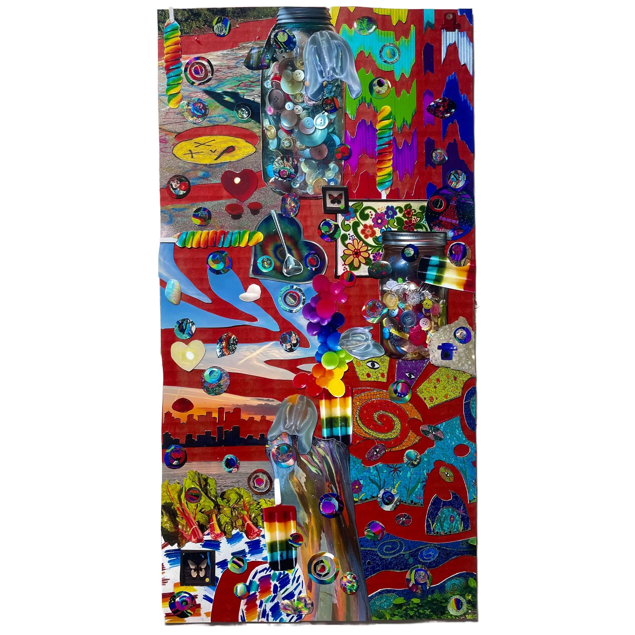 Collage of Experience No. 6, glossy finished photos and acrylic on cardboard, 8" x 16", 2022