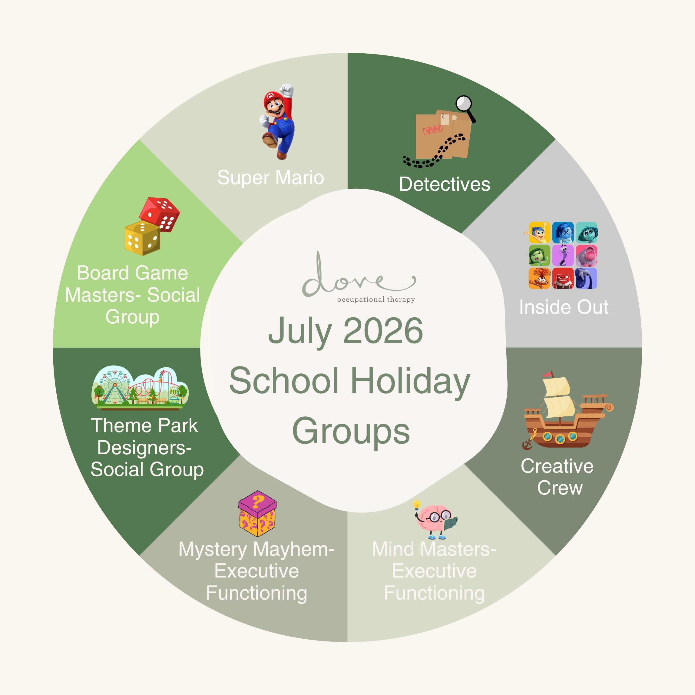 🌟 July School Holiday OT Groups Are Here! 🌟

Join us during these July school holidays for our small, OT-facilitated groups designed to build skills while having fun!

Pre-Primary &ndash; Year 1 &amp; Years 2&ndash;5
- Super Mario &ndash; July 7th
