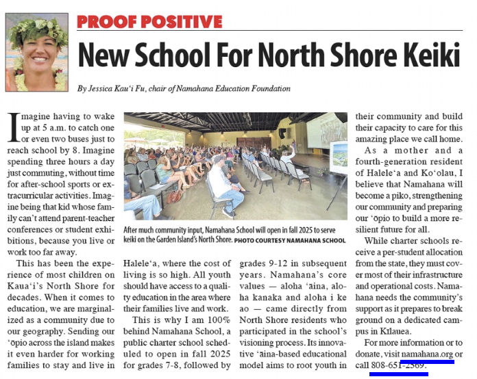 Featured in Midweek: Namahana School