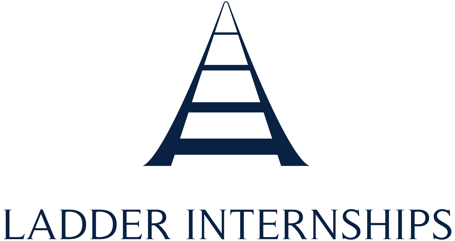 A stylized navy blue ladder logo with the words 'LADDER INTERNSHIPS' below.
