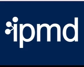 IPMD logo with white text and abstract graphic on a dark blue background.