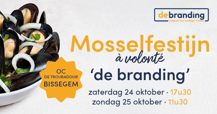 𝐋𝐚𝐚𝐭𝐬𝐭𝐞 𝐤𝐚𝐧𝐬 𝐨𝐦 𝐢𝐧 𝐭𝐞 𝐬𝐜𝐡𝐫𝐢𝐣𝐯𝐞𝐧!🤗

We nodigen jullie van harte uit op ons mosselfestijn in OC De Troubadour in Bissegem!😋

📅 𝐳𝐚𝐭𝐞𝐫𝐝𝐚𝐠 𝟐𝟒 𝐨𝐟 𝐳𝐨𝐧𝐝𝐚𝐠 𝟐𝟓 𝐨𝐤𝐭𝐨𝐛𝐞𝐫
Op het menu? Mossels &agrave; volont