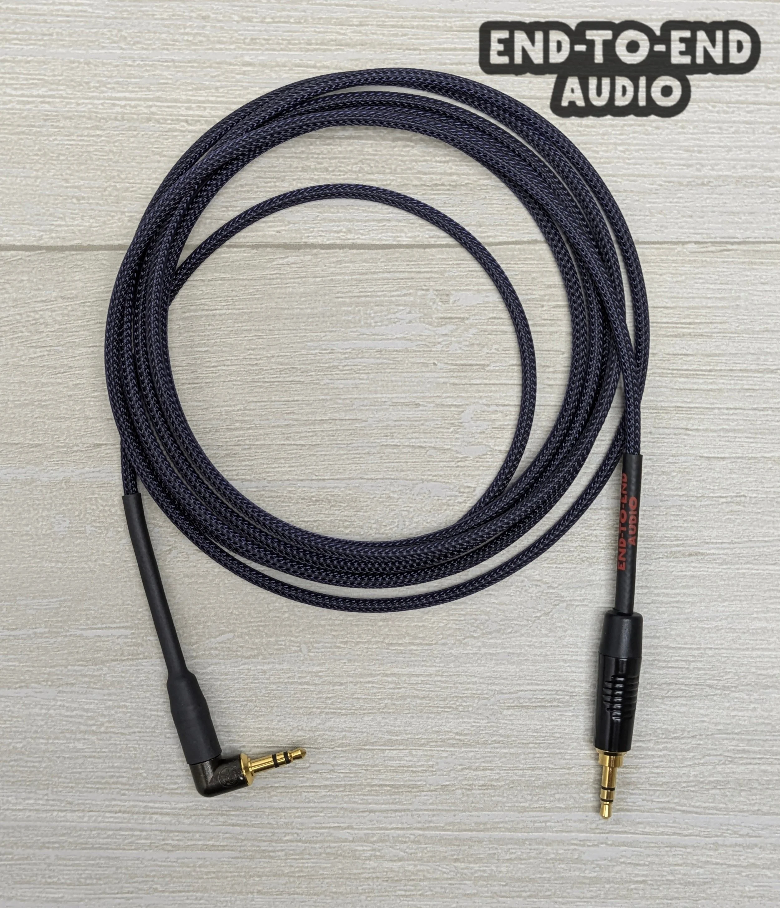 3.5mm TRS Straight to 3.5mm TRS Right-Angle Auxiliary Cable; Neutrik Rean Connectors, Mogami Cable, Techflex Sleeve