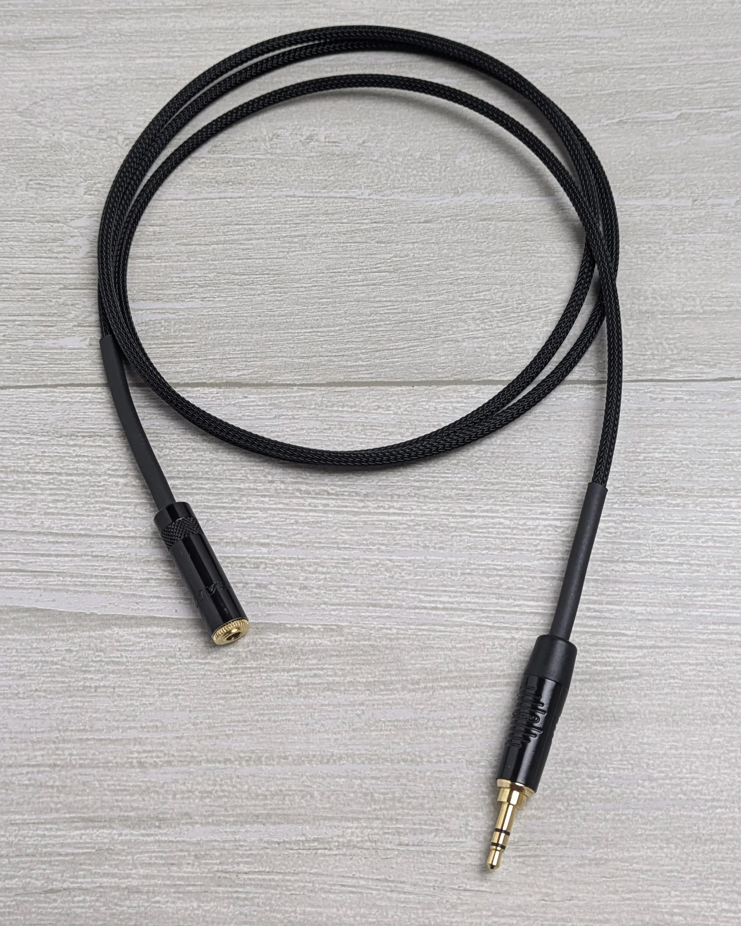 3.5mm TRS to 3.5mm TRS Female Auxiliary Cable; Neutrik Rean Connectors, Mogami Cable, Techflex Sleeve