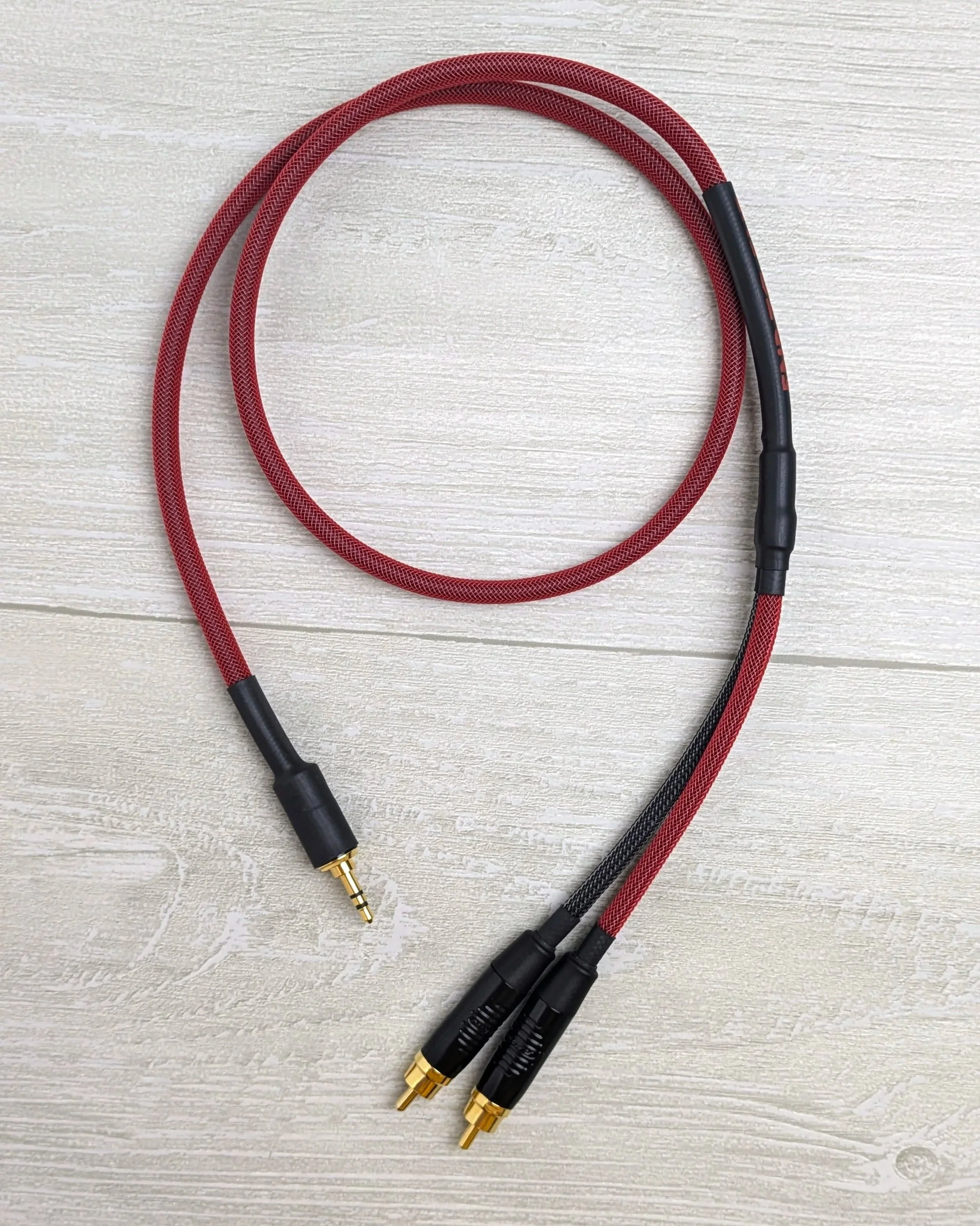 Dual RCA to 3.5mm TRS Auxiliary Cable; Neutrik Rean Connectors, Mogami Cable, Techflex Sleeve