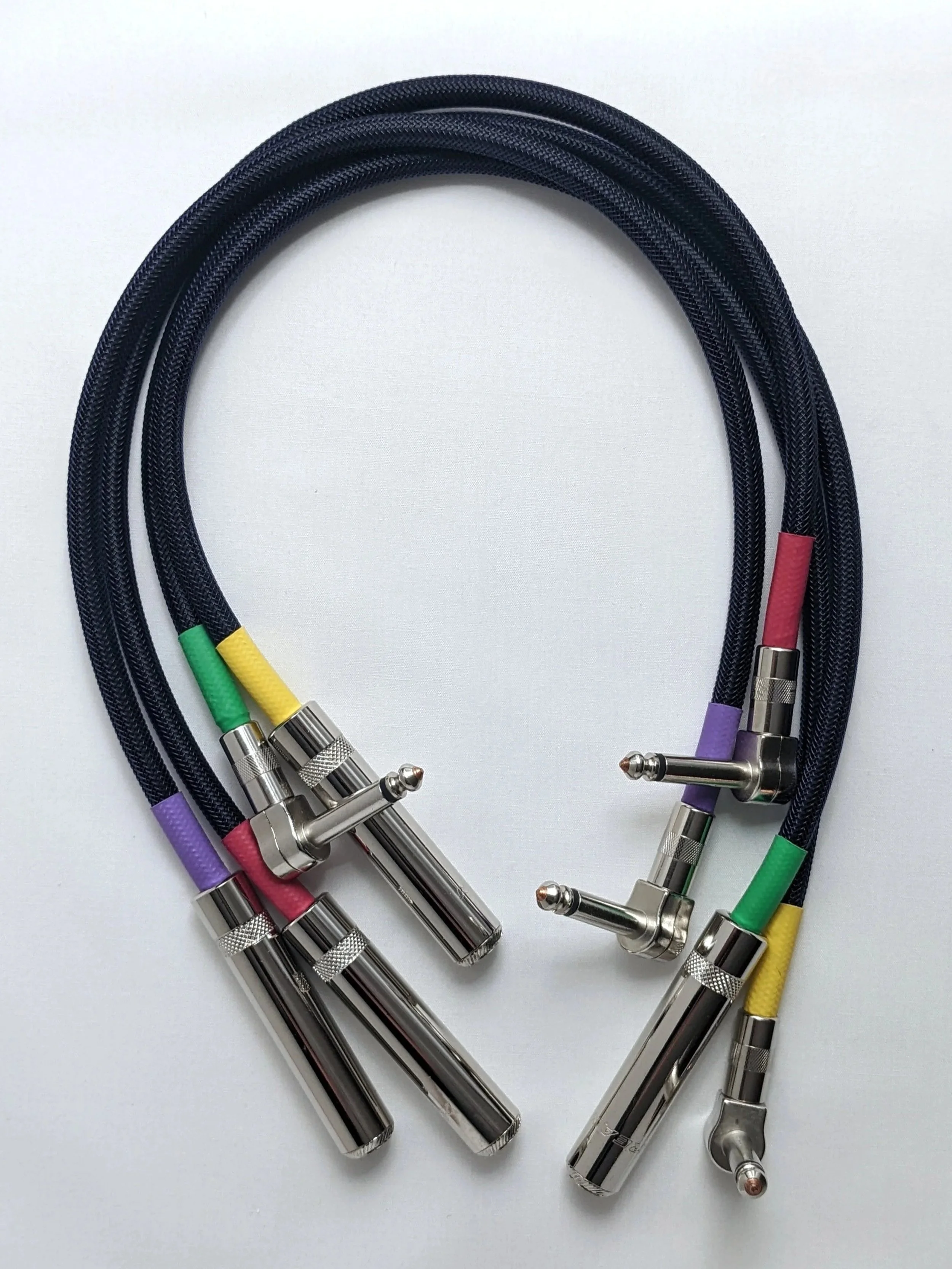 Auxiliary Patch Cable Bundle; G&H Plugs VLP 1/4" TS to Neutrik 1/4" TS female, Canare GS6 Instrument Cable, Techflex Sleeve.
