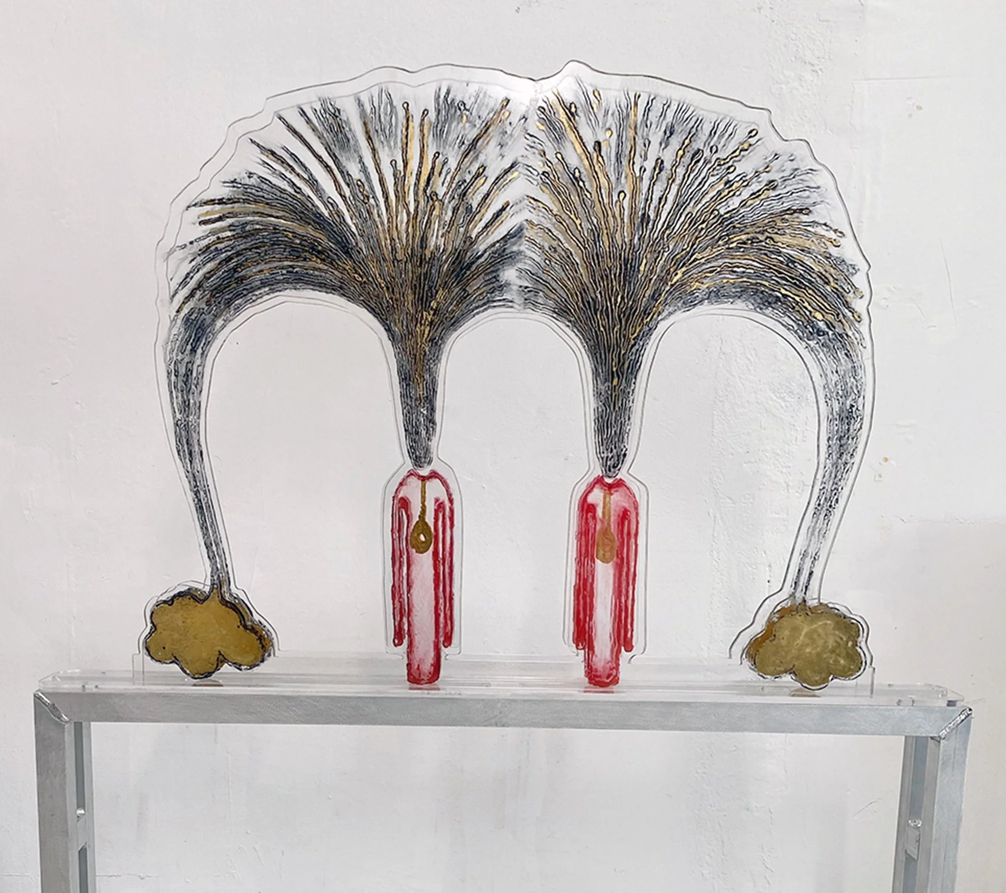 Flooded - Plexi, ink, gold leaf, aliuminum