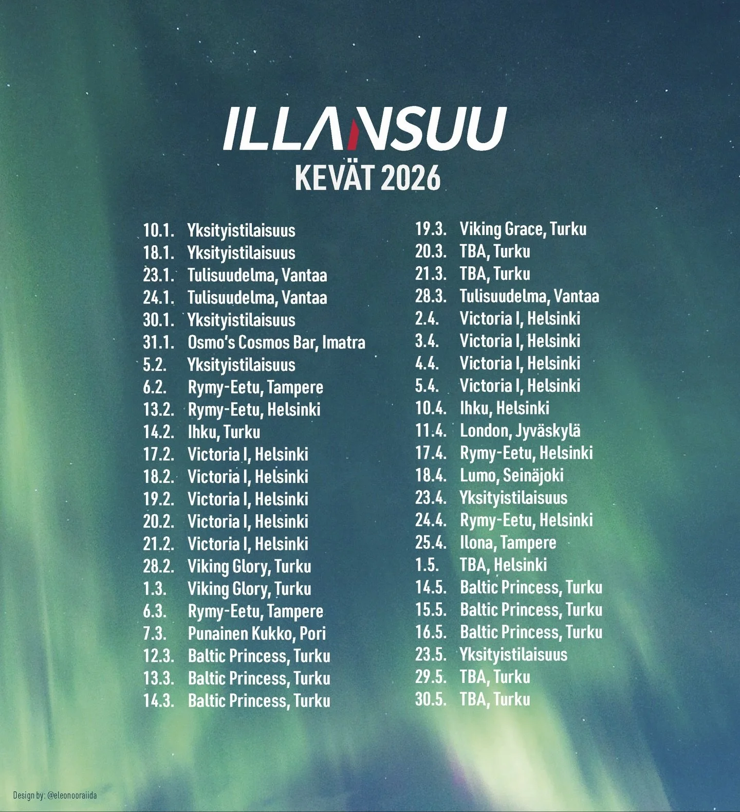 Illansuu on valmis vuoteen 2026! 🌌

Vuoden ensimm&auml;iset julkiset keikat soitetaan ensi viikolla Tulisuudelmassa ja tammikuun lopussa p&auml;&auml;st&auml;&auml;n pitk&auml;st&auml; aikaa rokkaamaan Imatran Osmo's Cosmos Bar! 🪐

Helmikuun julkis