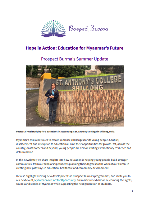 Prospect Burma’s Summer Update - Hope in Action: Education for Myanmar’s Future