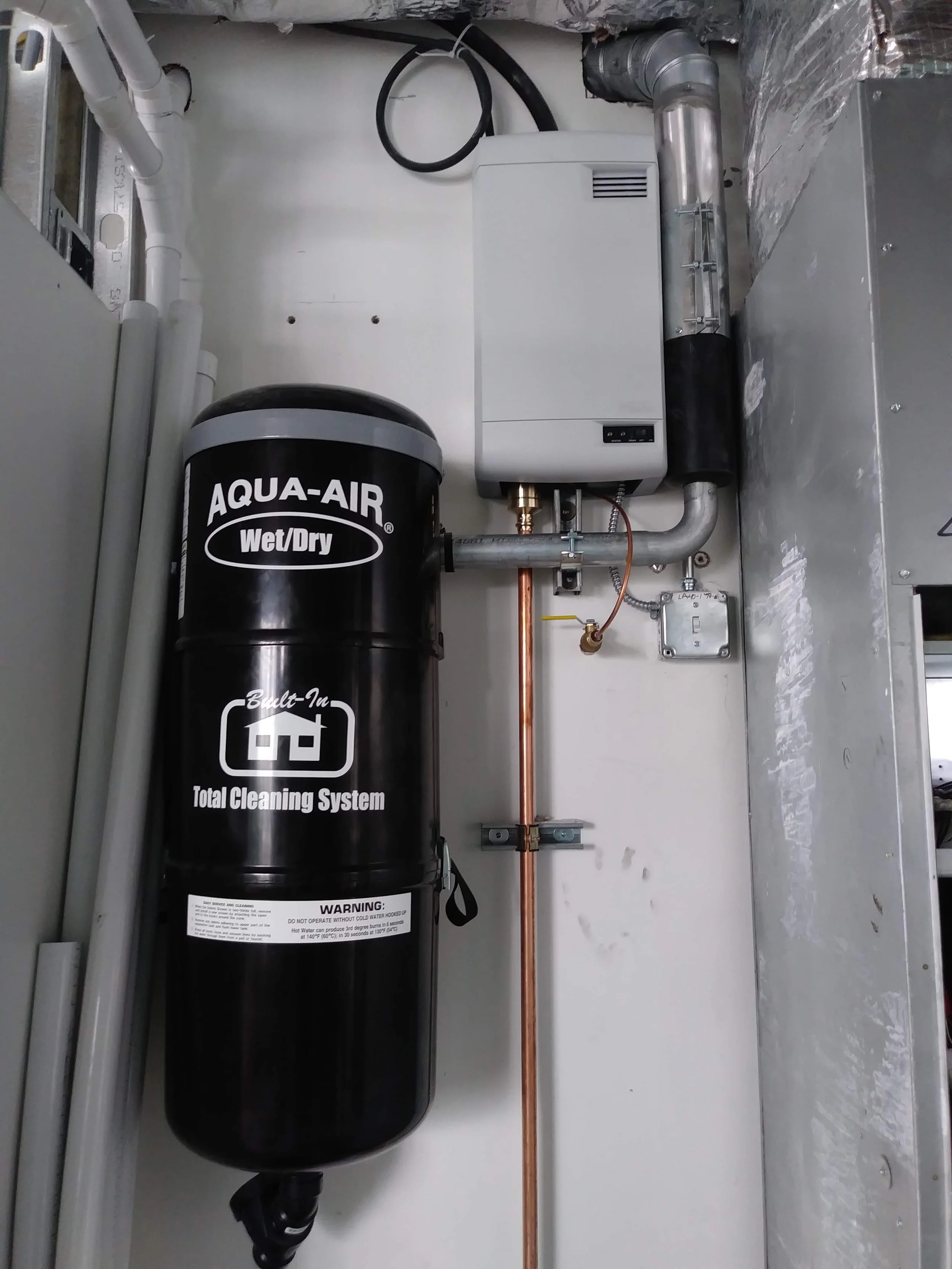 Aqua-Air central vacuum mechanical-room installation