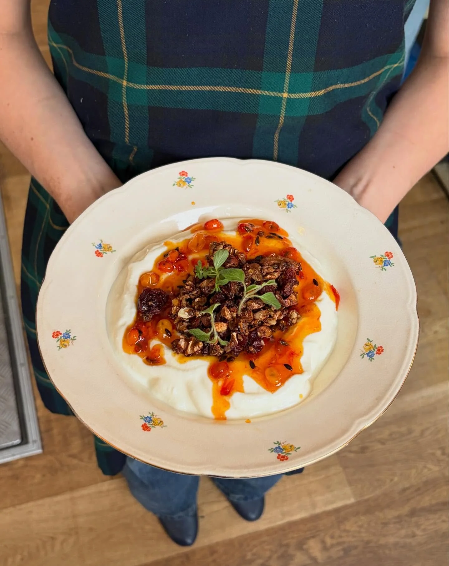 - NEW DISH -
Greek yogurt with homemade sea buckthorn compote (seasonal berries), our homemade granola and pea sprouts.