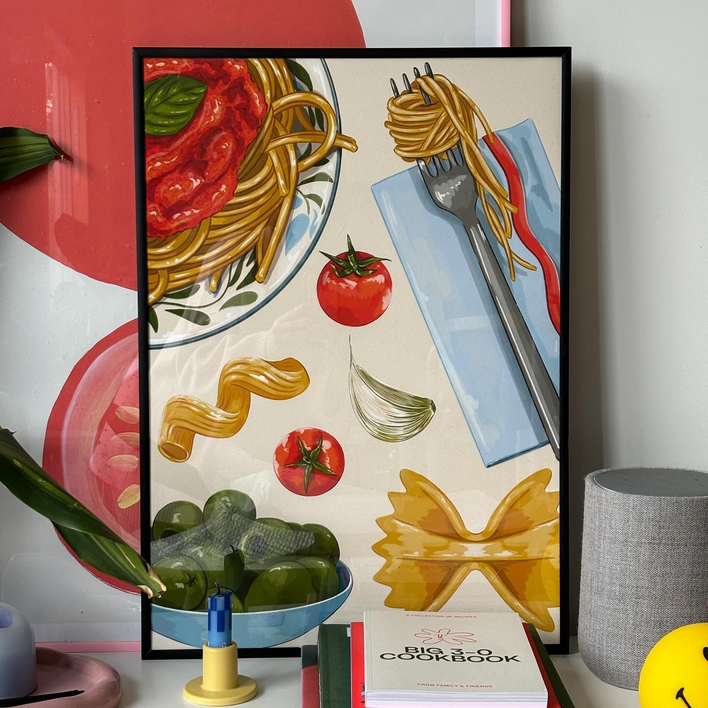 Working on some bigger prints 🍝 just got this A2 back from the printers I&rsquo;m always so surprised at how detailed they come out 😭 what do we think ❣️❣️❣️