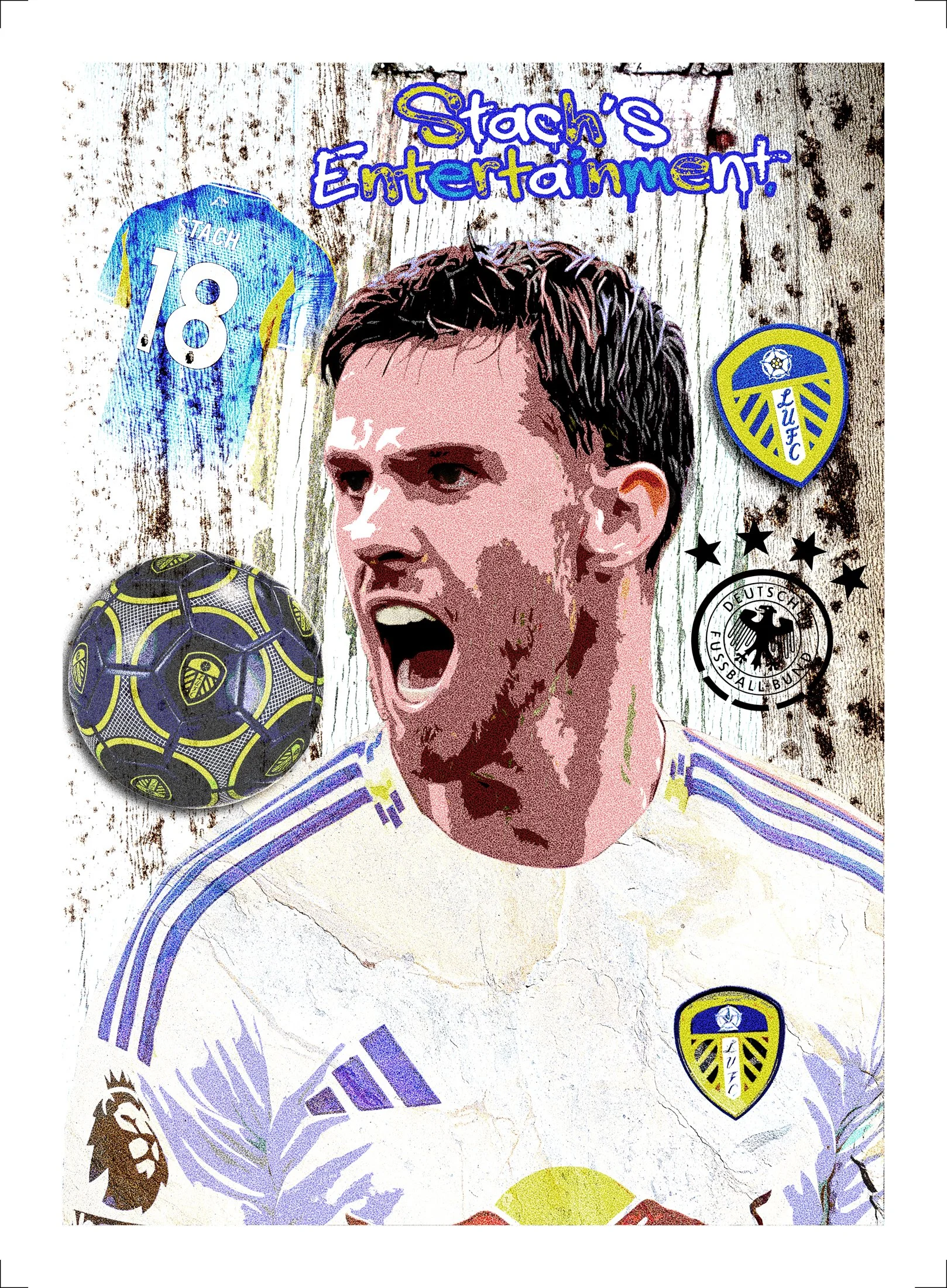 “Contemporary Leeds United football collage artwork featuring LUFC colours, badge elements and expressive match-day emotion”