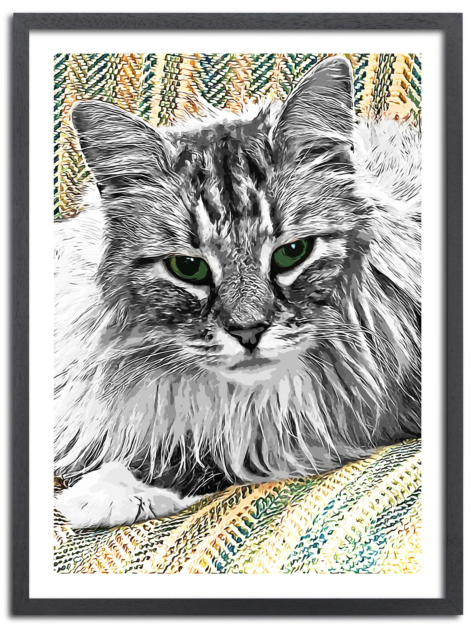 Custom cat portrait created from casual phone photograph