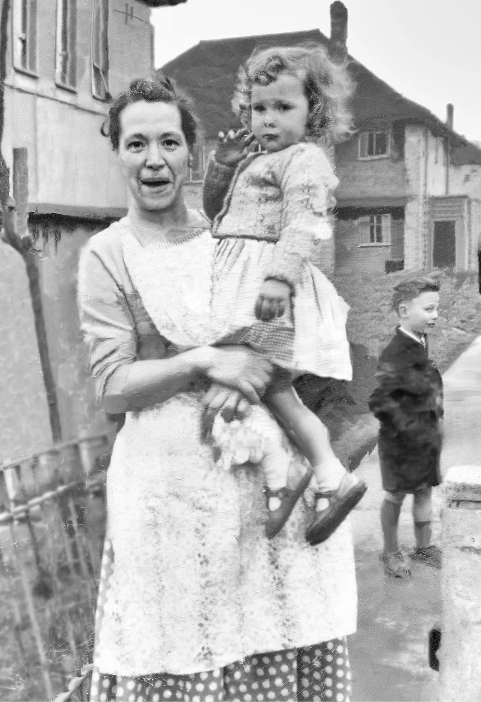 Restored black and white photograph with damage carefully repaired