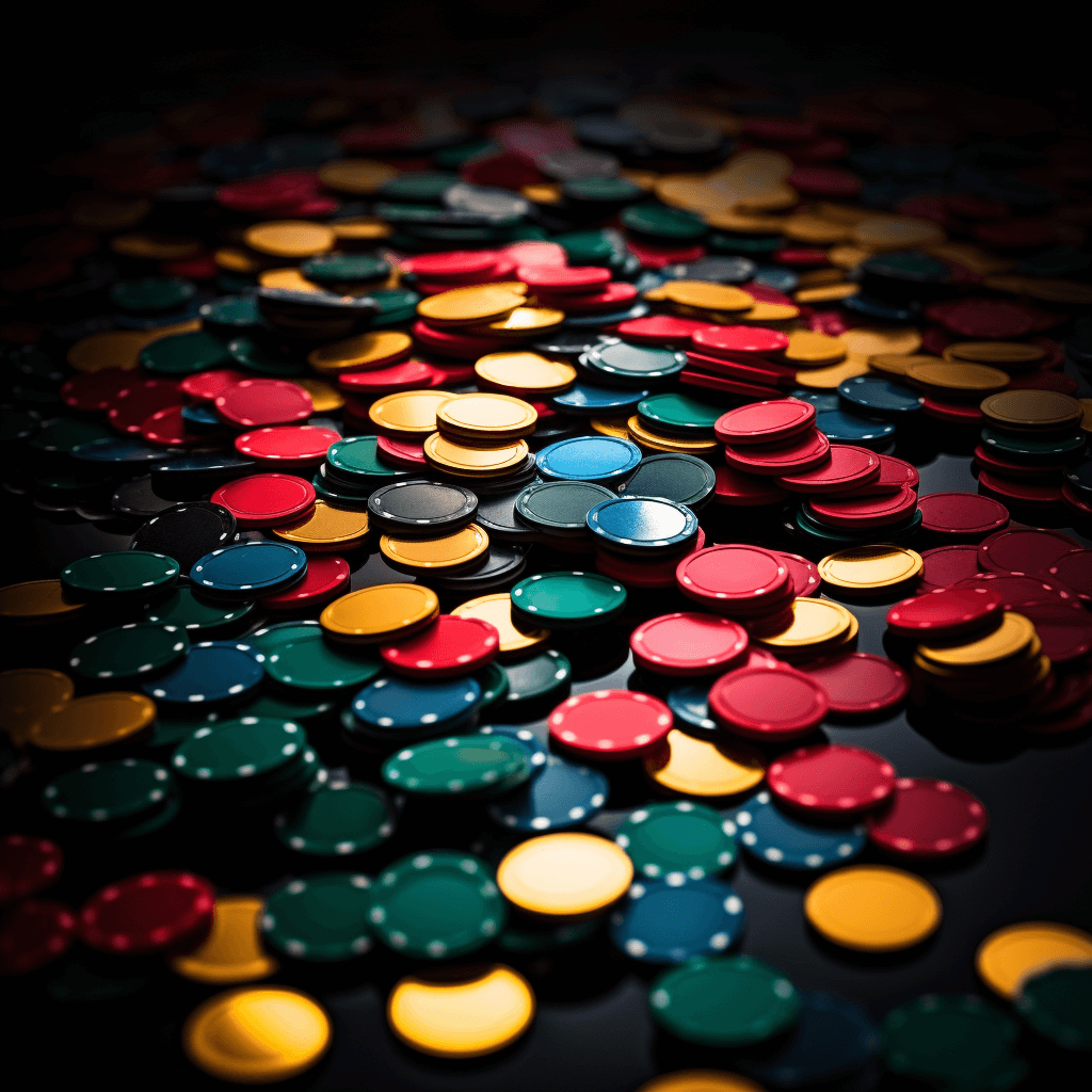 A large pile of brightly coloured poker chips.