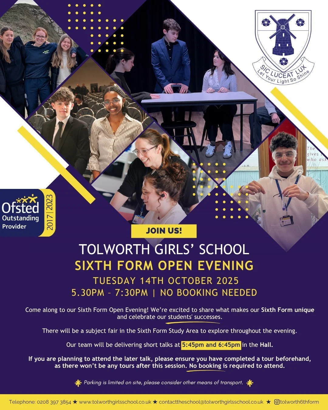 ✨ Sixth Form Open Evening 2025 ✨
We&rsquo;re so excited to invite you to our upcoming Tolworth Girls&rsquo; School Sixth Form Open Evening!

📅 Tuesday 14th October 2025
🕠 5:30pm &ndash; 7:30pm
📍 No booking needed!

Come along and discover what mak