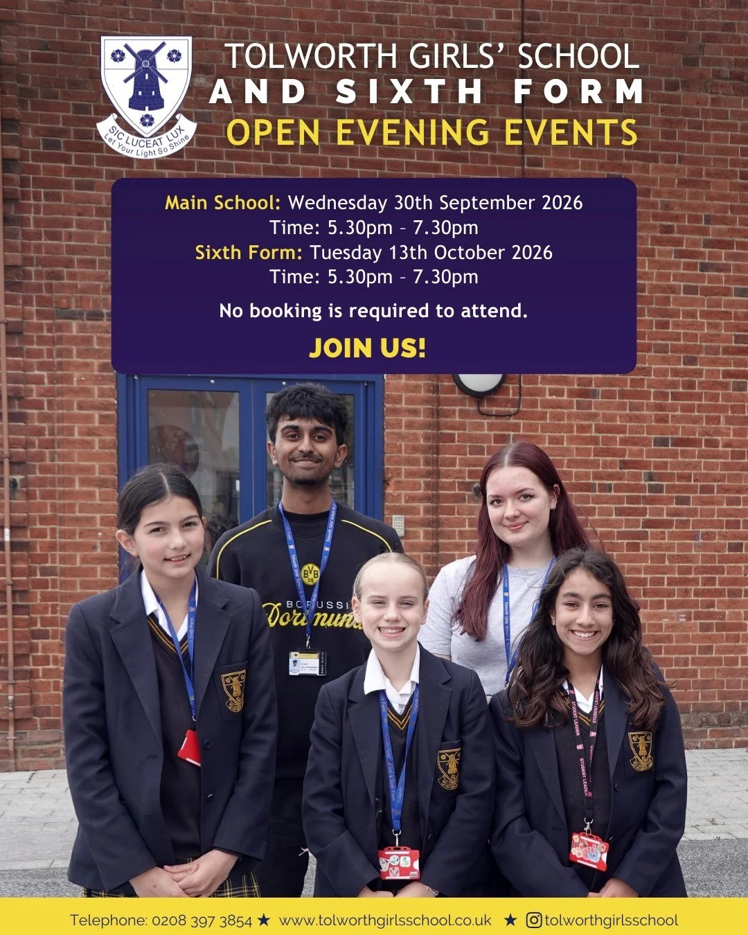 ✨ Open Evening Events at Tolworth Girls&rsquo; School &amp; Sixth Form ✨

We are excited to welcome prospective students and families to our upcoming Open Evenings!
📅 Main School: Wednesday 30th September 2026
📅 Sixth Form: Tuesday 13th October 202