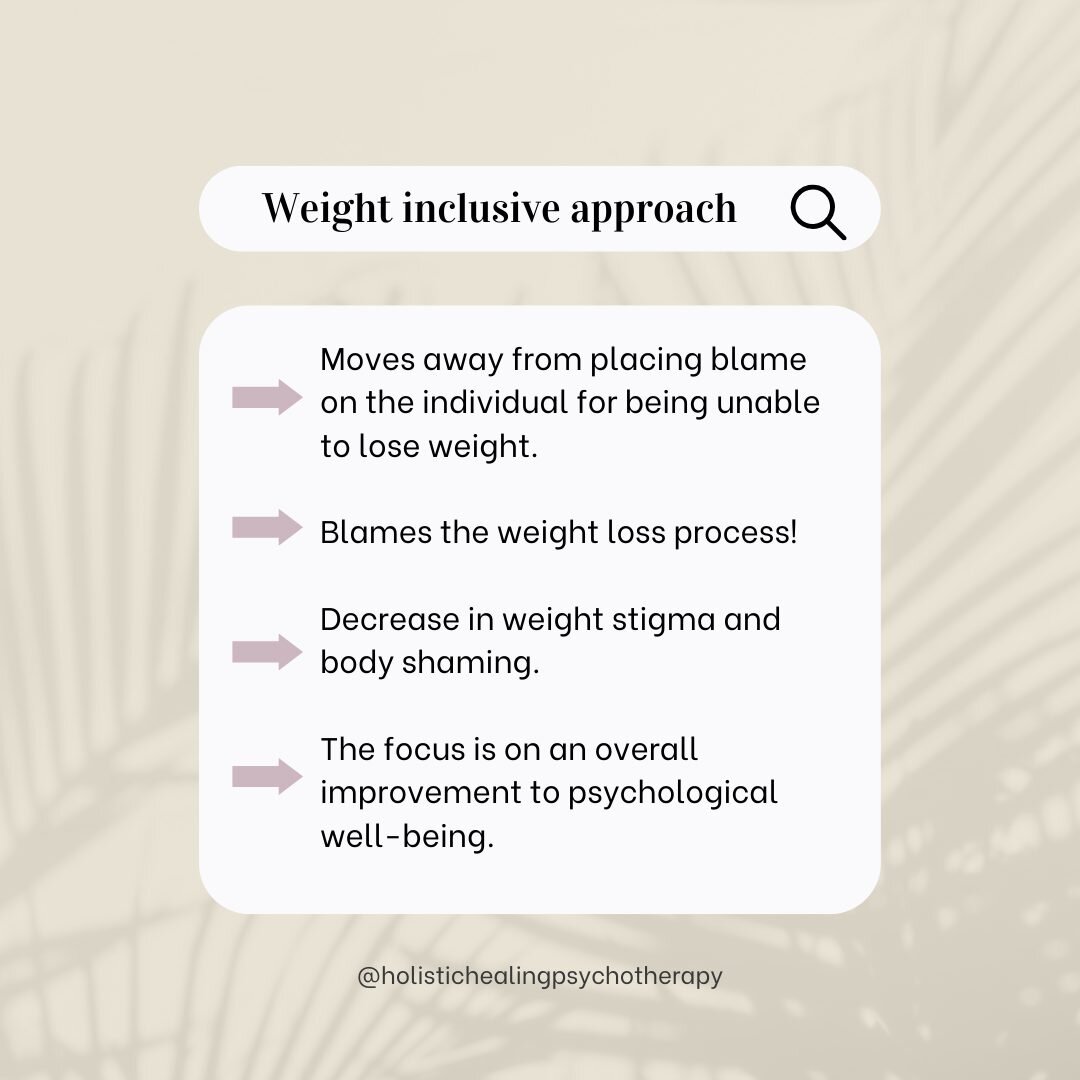 The goal of the Weight Inclusive Approach is to reduce negative self image, eliminate the diet cycle &amp; yo-yo dieting and reduce the risks of developing an eating disorder. ⁣⁣
⁣⁣
Consider the Weight Inclusive Approach if you are an individual that