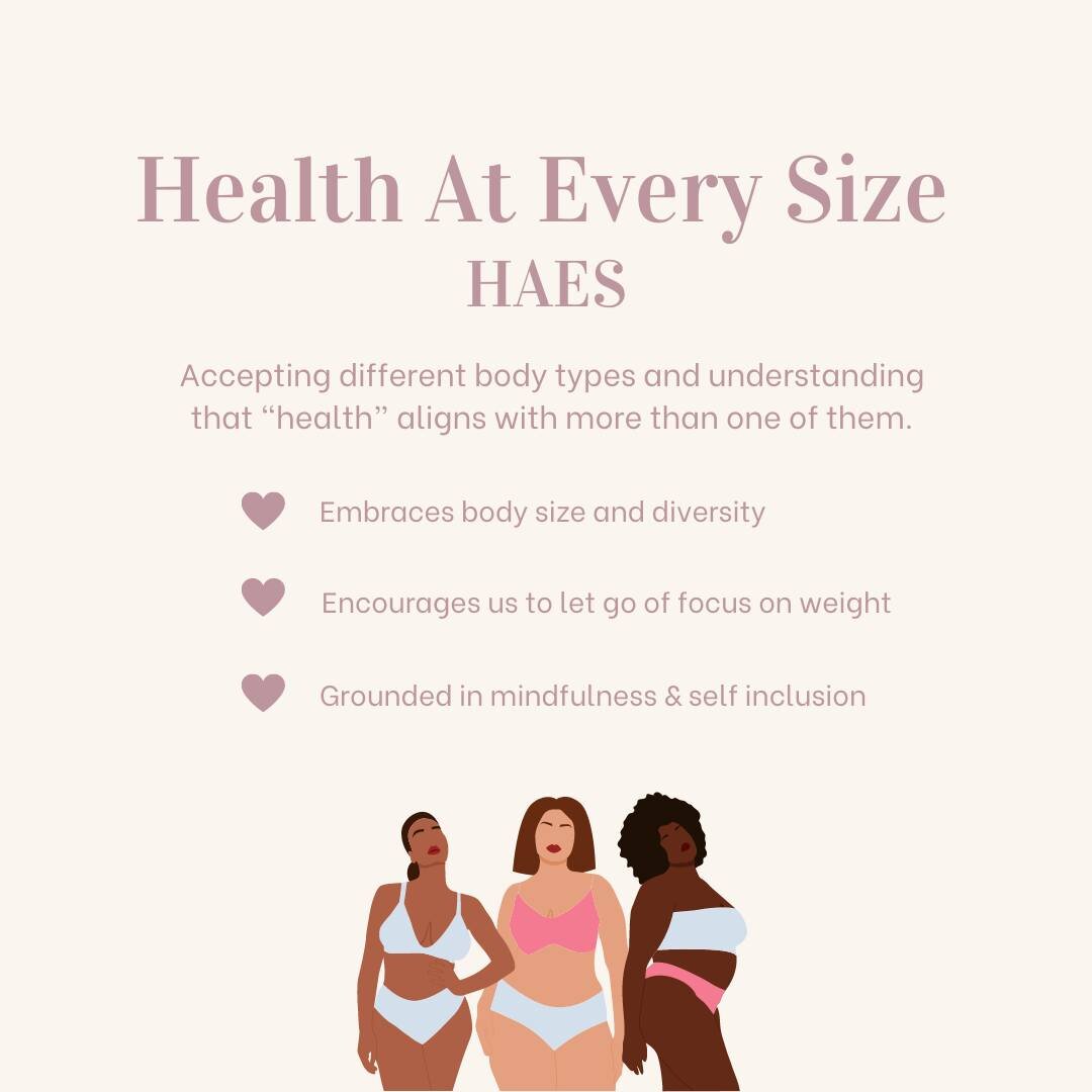 🤍 Health At Every Size (HAES) is an approach to wellness that promotes optimal nutrition and physical activity habits. It focuses on overall health and well being as opposed to body weight and size. ⁣
⁣
🤍 HAES celebrates all body shapes and sizes. 