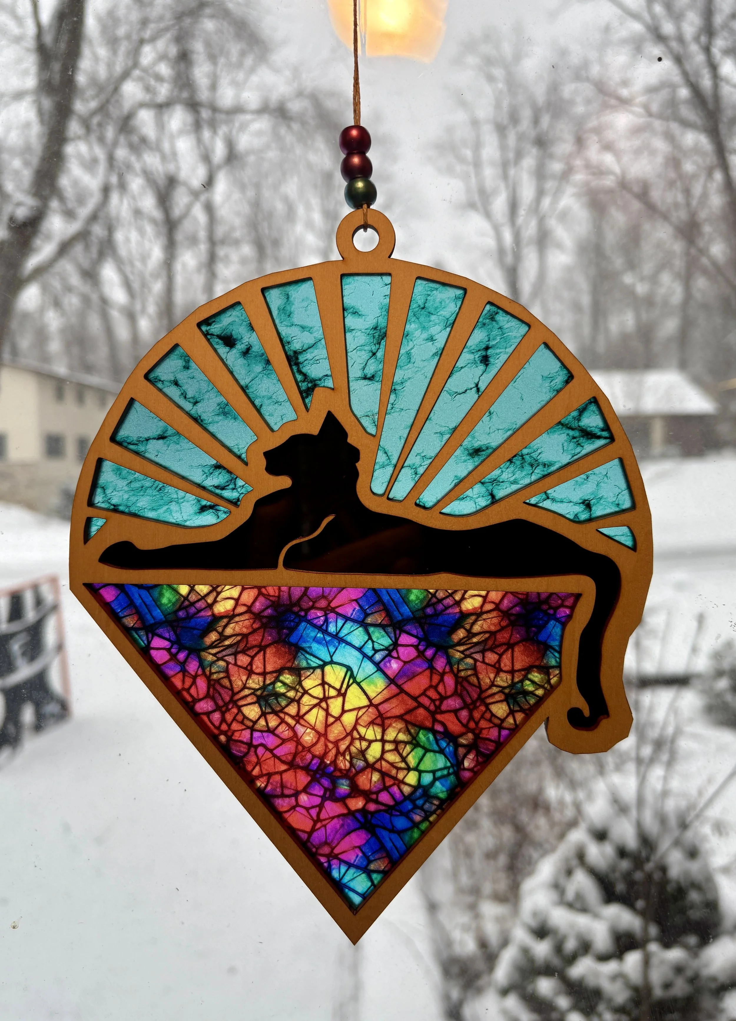Cat Suncatcher - Turquoise Rainbow (9 x 7")