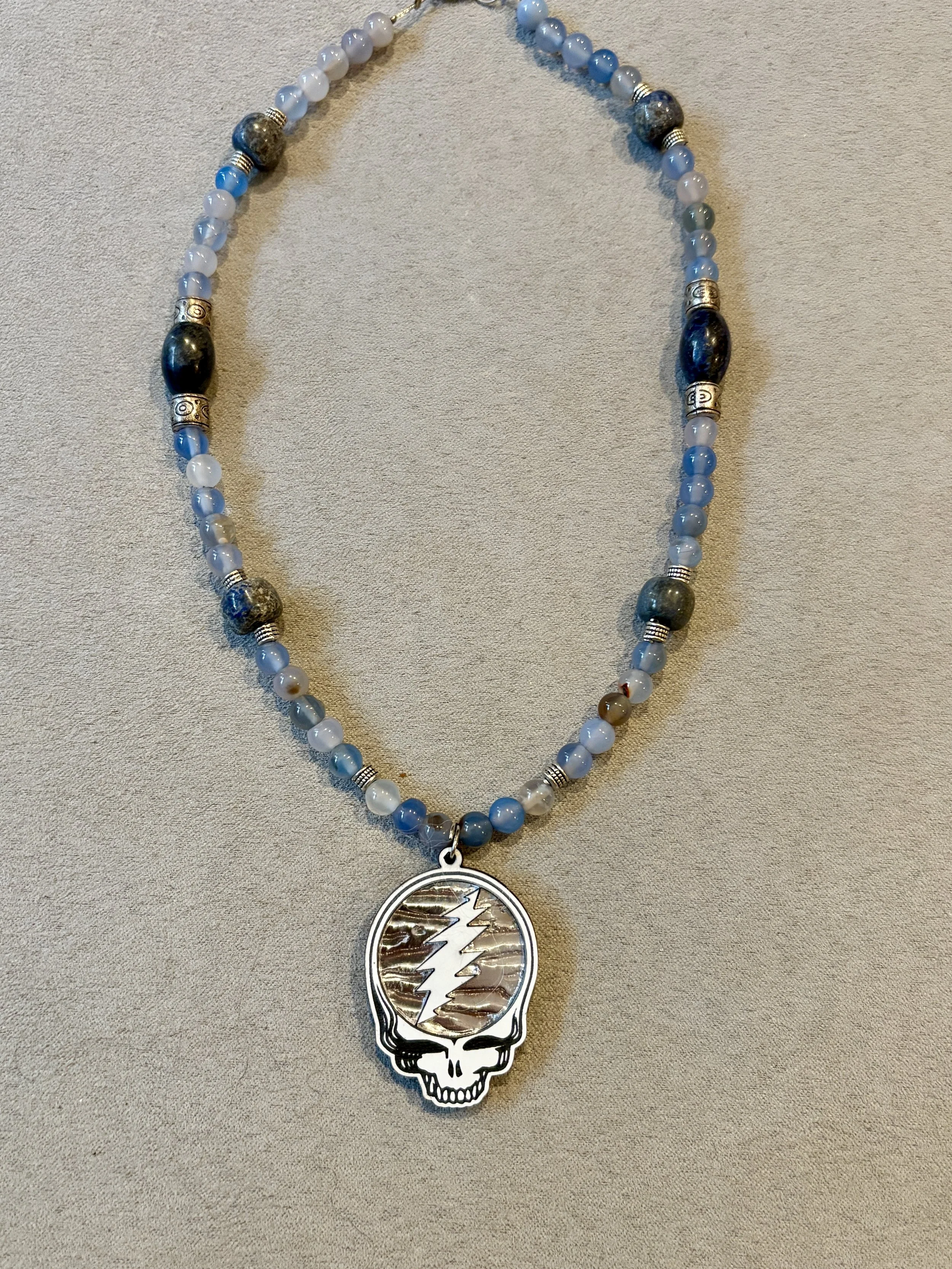 Blue Molten Silver Necklace - Small Stealie (17")