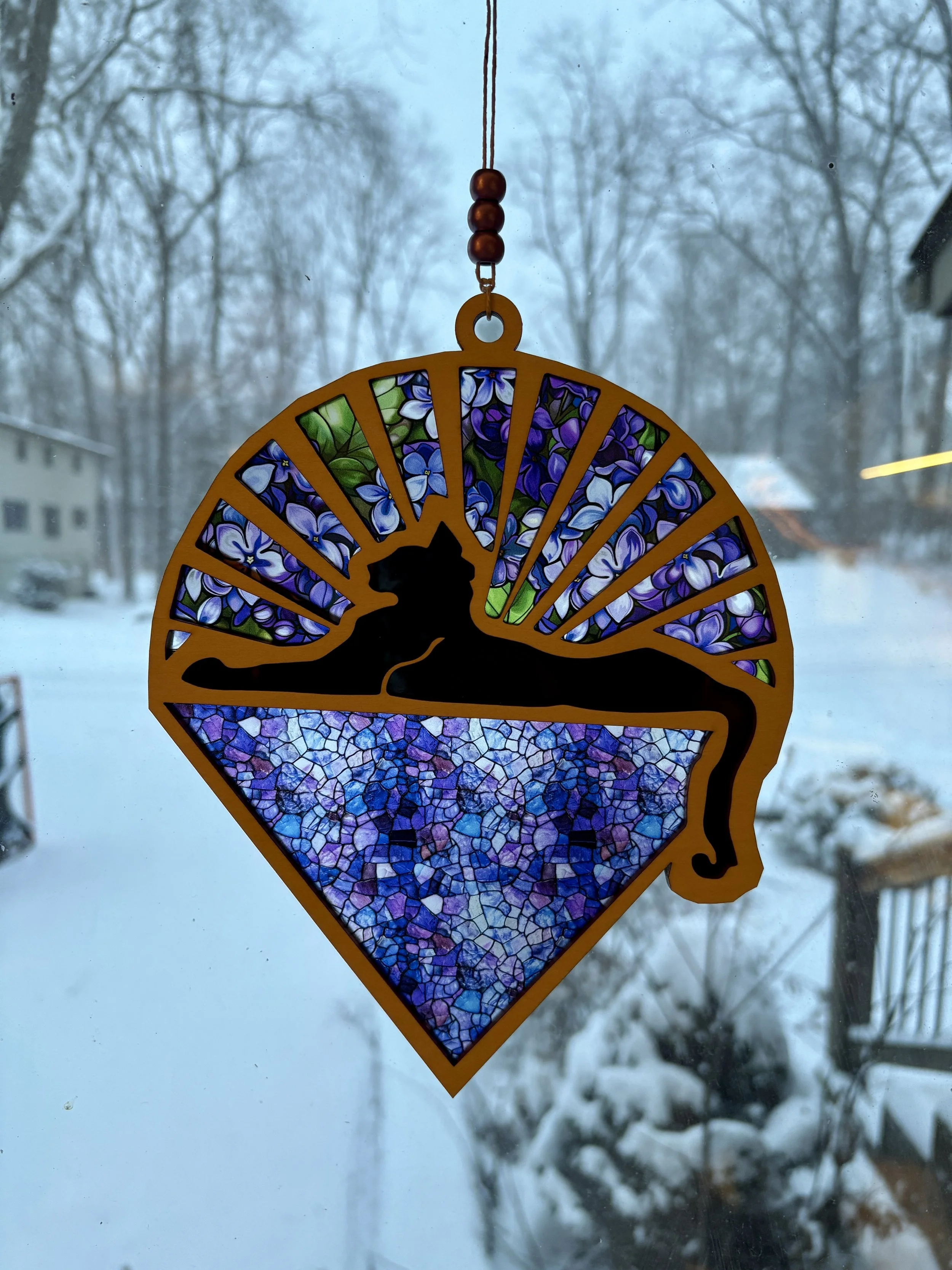 Cat Suncatcher - Purple Pebbles (9 x 7")