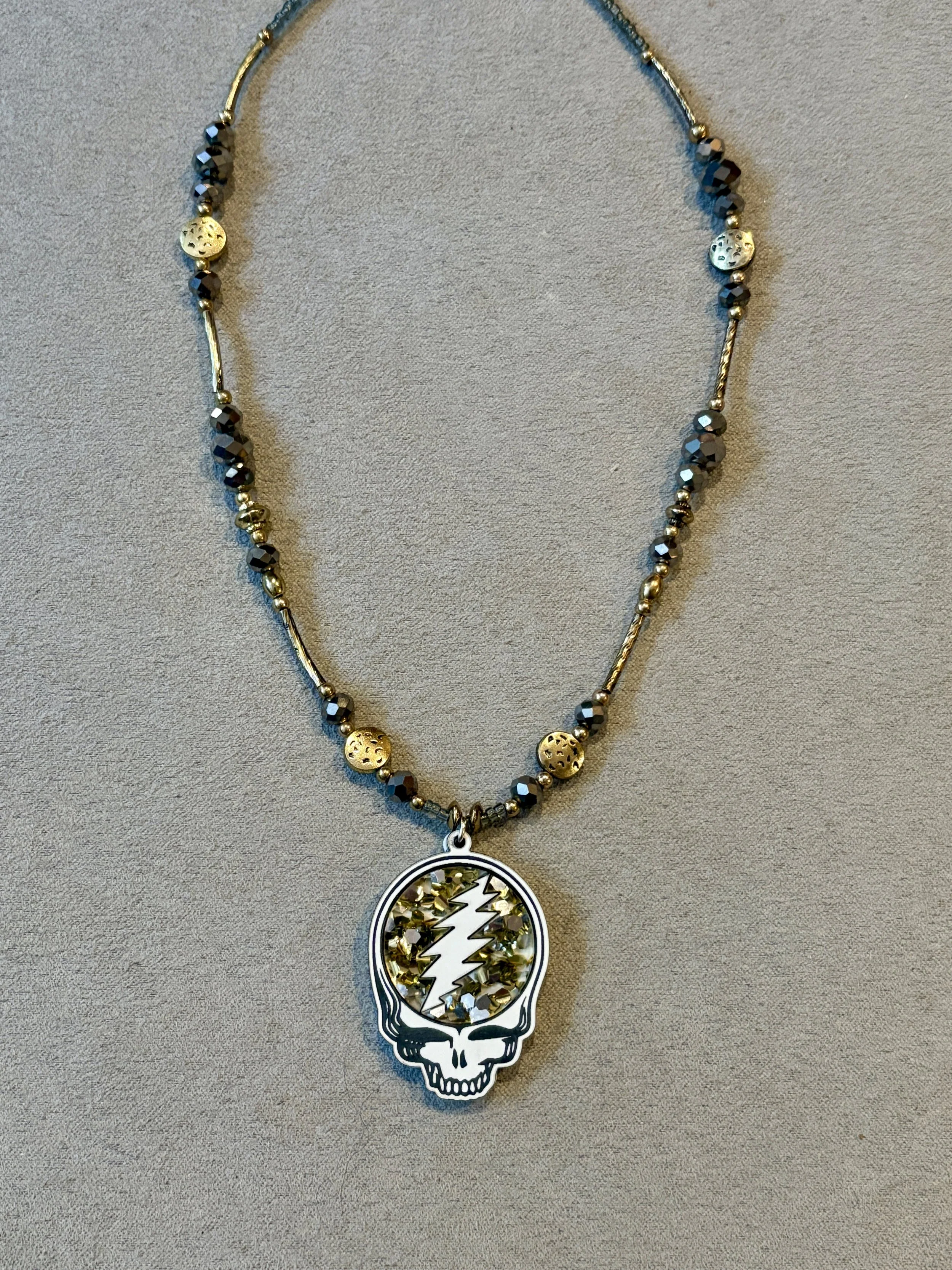 Gold + Silver Confetti Necklace - Small Stealie  (16")